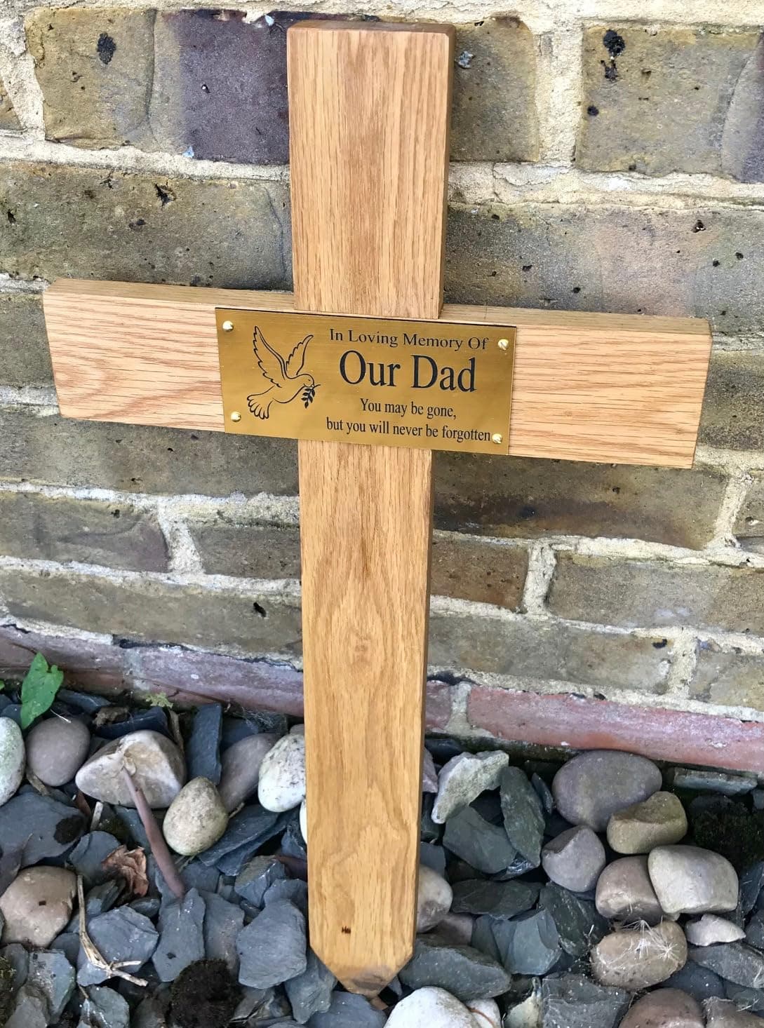 Personalised memorial cross and plaque solid oak