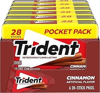 Cinnamon Artificially Flavored Sugar Free Gum with Xylitol Pocket Pack, 28 Sticks, 6 Pack علكة ترايدنت بنكهة القرفة الخالية من السكر والمضاف إليها نكهة صناعية مع زيلتول في عبوة جيب