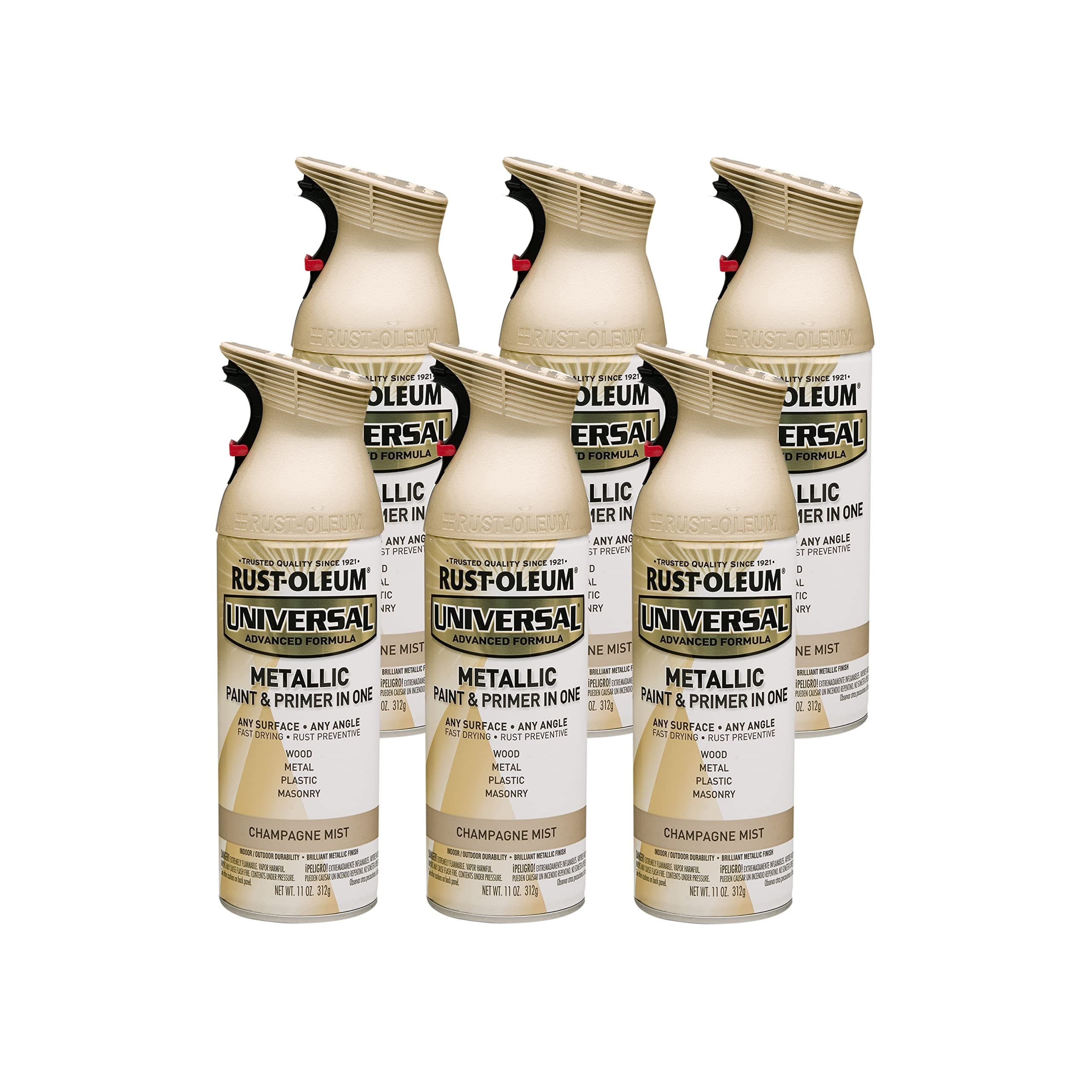 Rust-Oleum 261415-6PK Universal All Surface Metallic Mist Spray Paint, 11 oz, Champagne Mist, 6 Pack