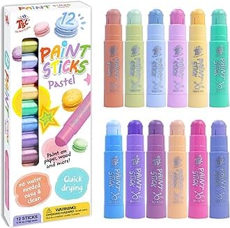 Paint Sticks, 12 Colors Pastel, Washable, Non-toxic, Tempera Paint Sticks for Kids and Students