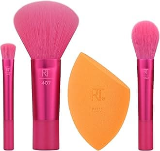Real TechniquesLimited Edition Mini Holidaze Brush + Sponge Kit, Makeup Brush & Makeup Blending Sponge Set, For Foundation, Powder, & Eyeshadow, Travel Makeup Tools, 4 Piece Gift Set