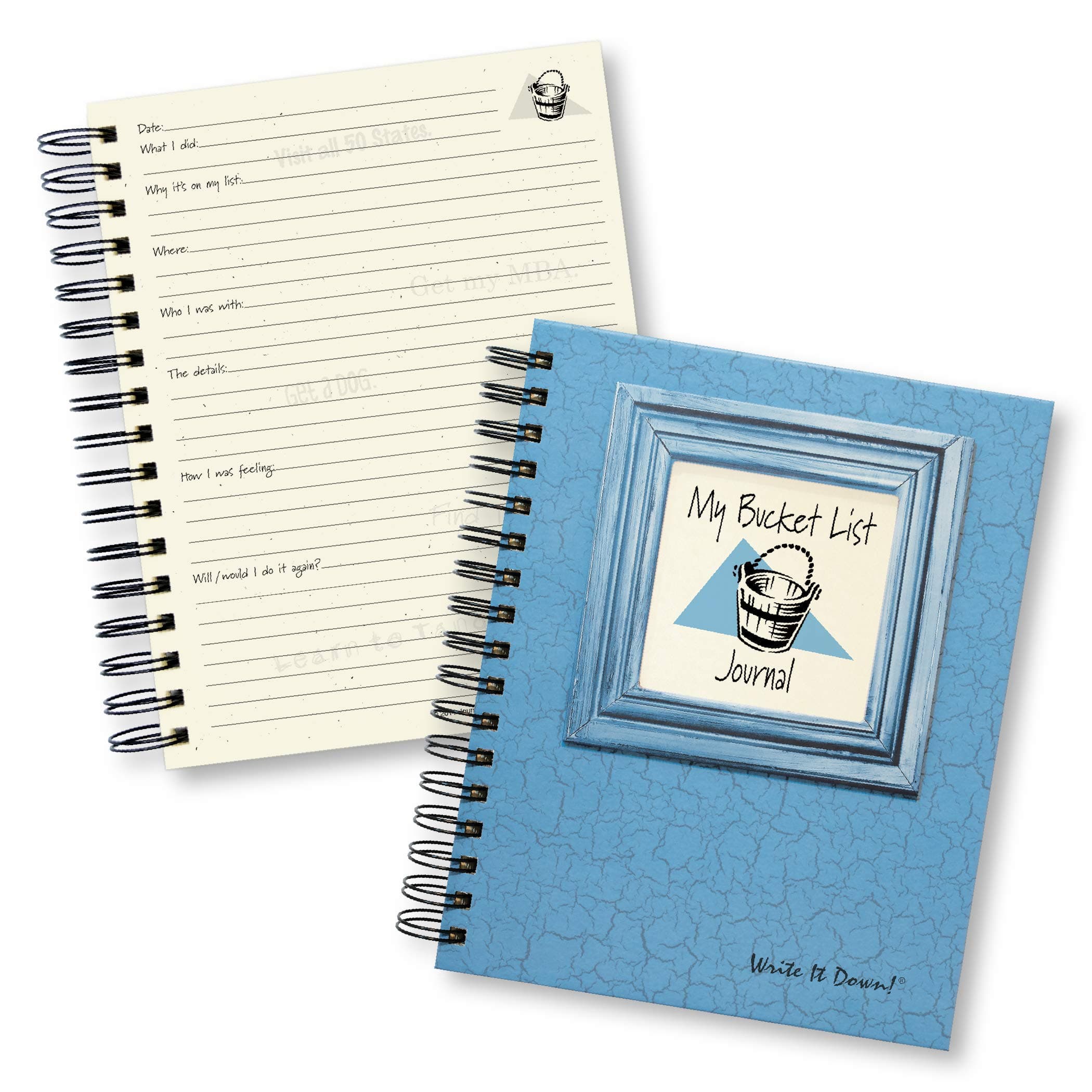 Write it Down series by Journals Unlimited, Guided Journal, My Bucket List Journal, Full-size 7.5"x 9", Blue Hard Cover, Made in USA