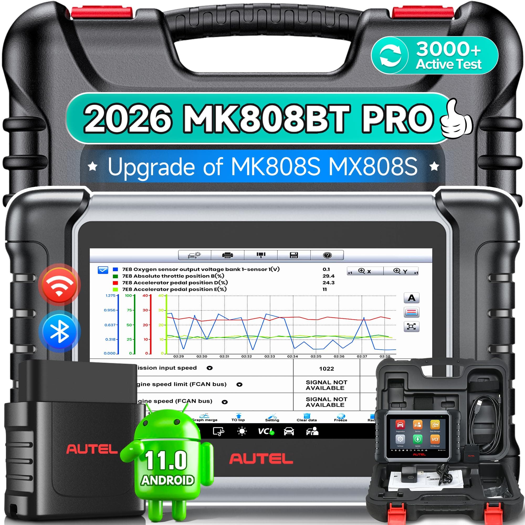 MaxiCOM MK808BT OBD2 Scanner Wireless Bluetooth&Full System Diagnostic Tool with Oil Reset/EPB/BMS/SAS/DPF/TPMS, Advanced Version of MK808