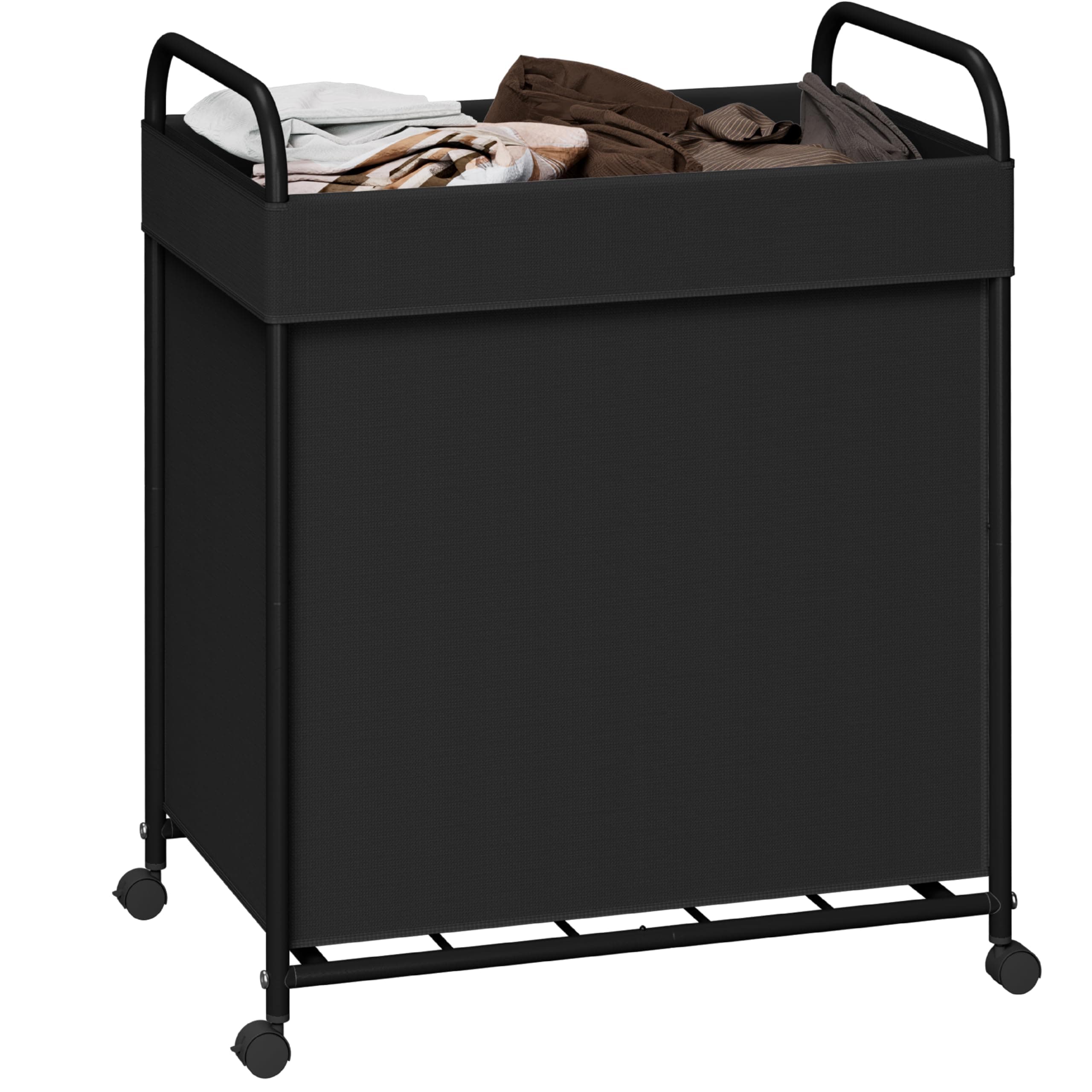 Laundry Basket with Wheels, Rolling Laundry Hamper, Laundry Sorter with Removable Liner, Steel Frame with Handle, 80L, 19.7 x 13 x 25.2 Inches, Black, LHC100B01