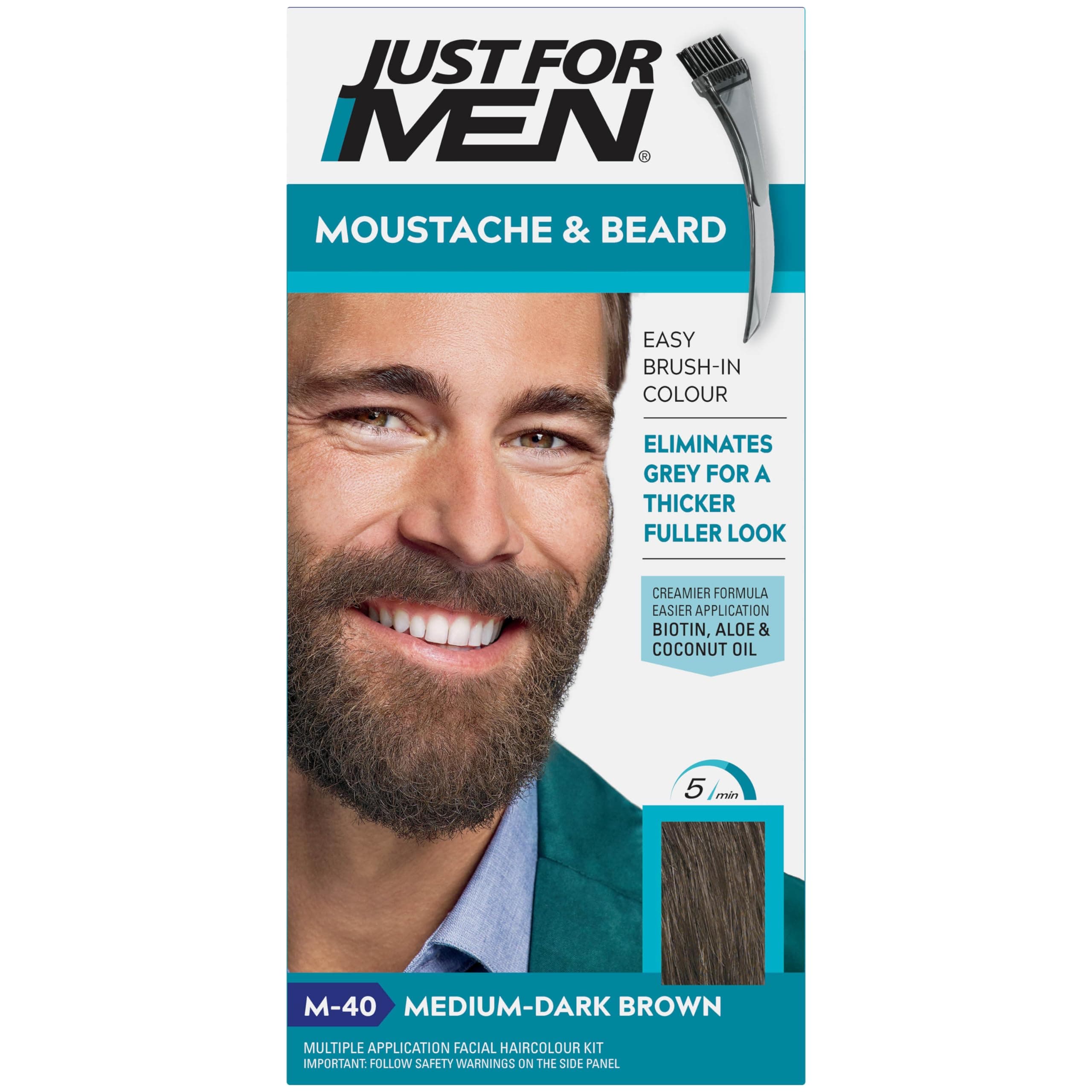 – Just for men Moustache & Beard Medium-Dark Brown Dye, Eliminates Grey for a Thicker & Fuller Look, M40