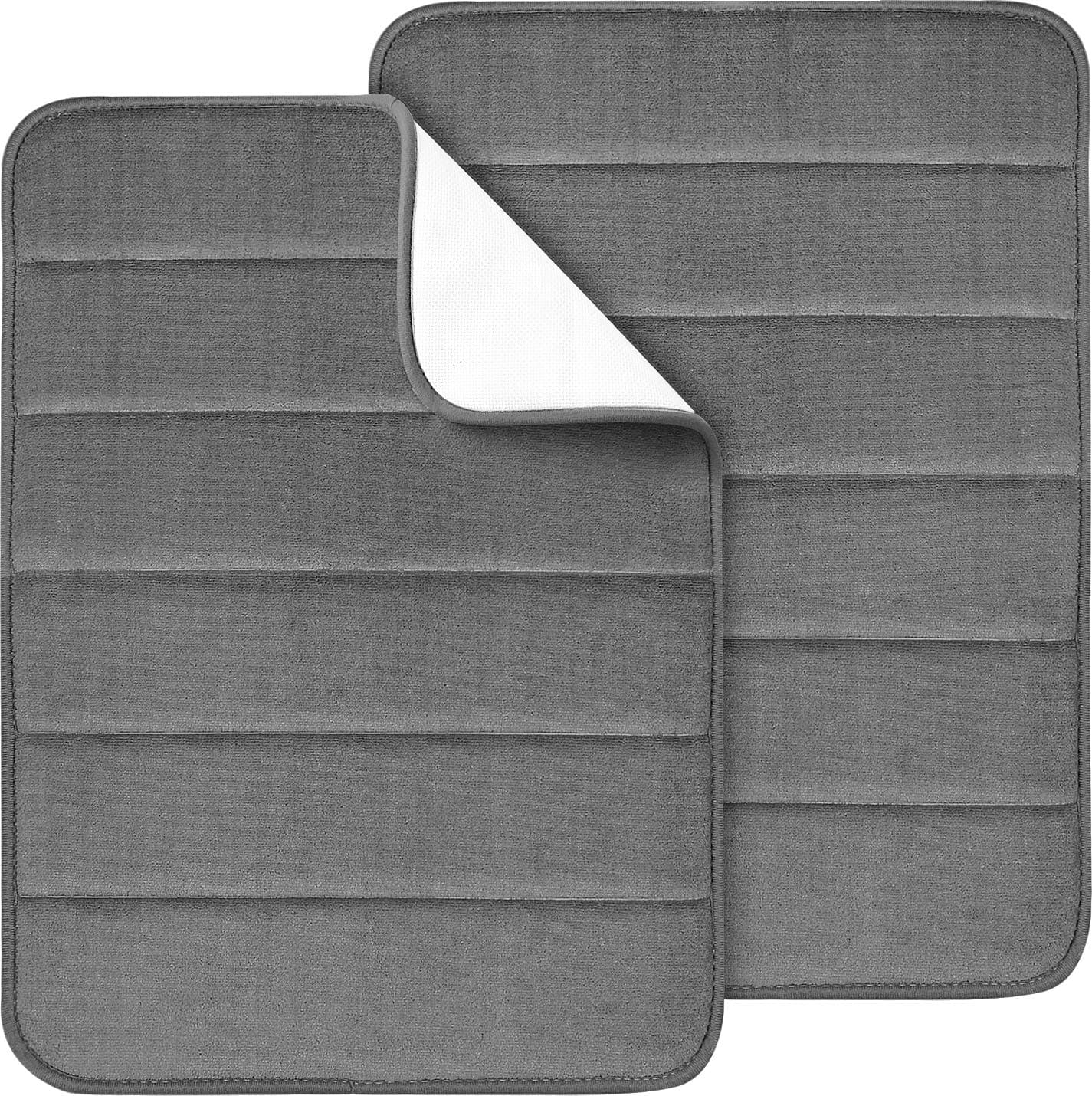 Magnificent Memory Foam Bath Mat, 2 Pack, 17 x 24 Bathroom Rugs, Non Slip Ultra Absorbent, Grey