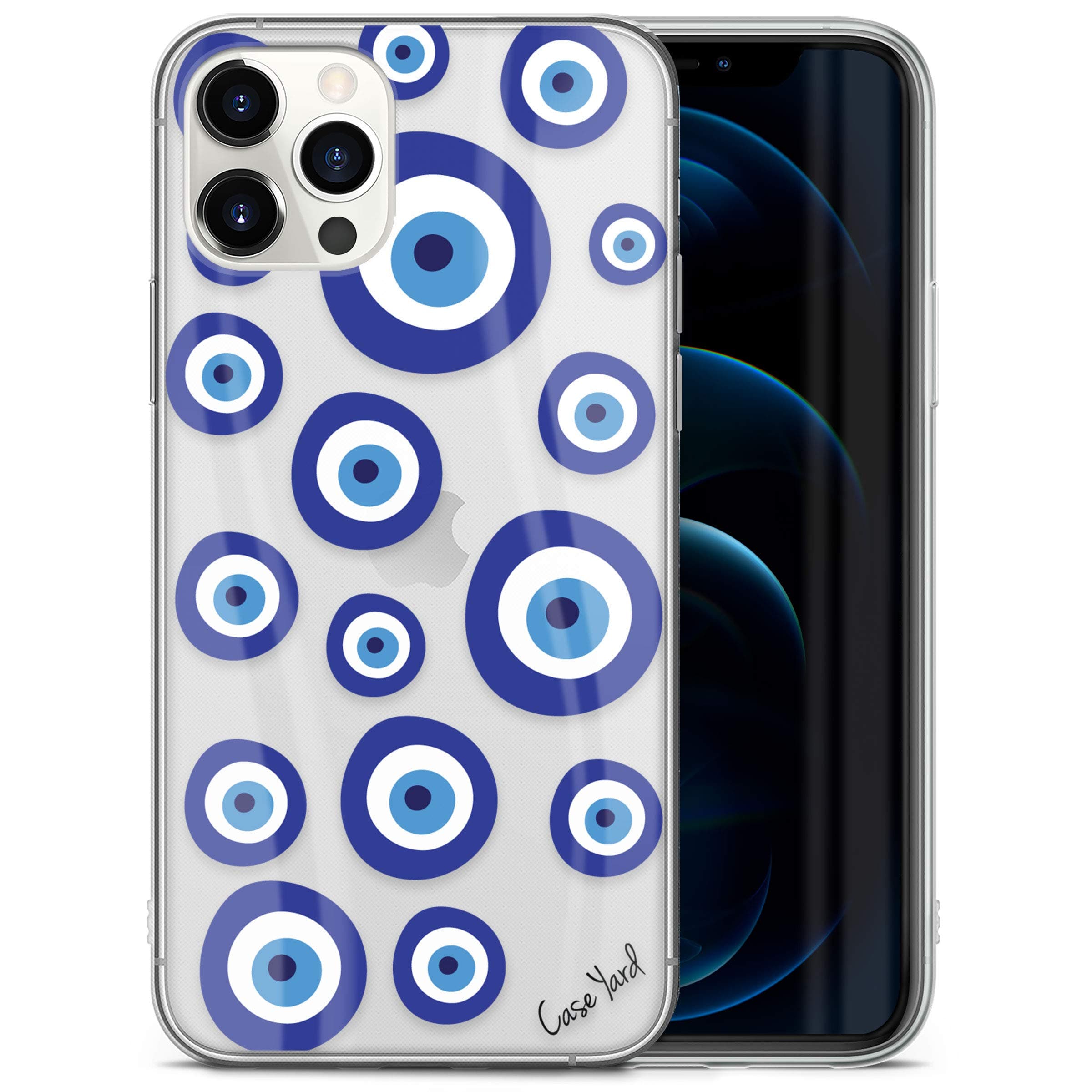 CaseYard Clear Soft & Flexible TPU Case for iPhone 11 Pro Max - Ultra Low Profile Slim Fit Thin Shockproof Transparent Bumper Protective Cover Drop Protective Case (Evil Eyes Pattern)