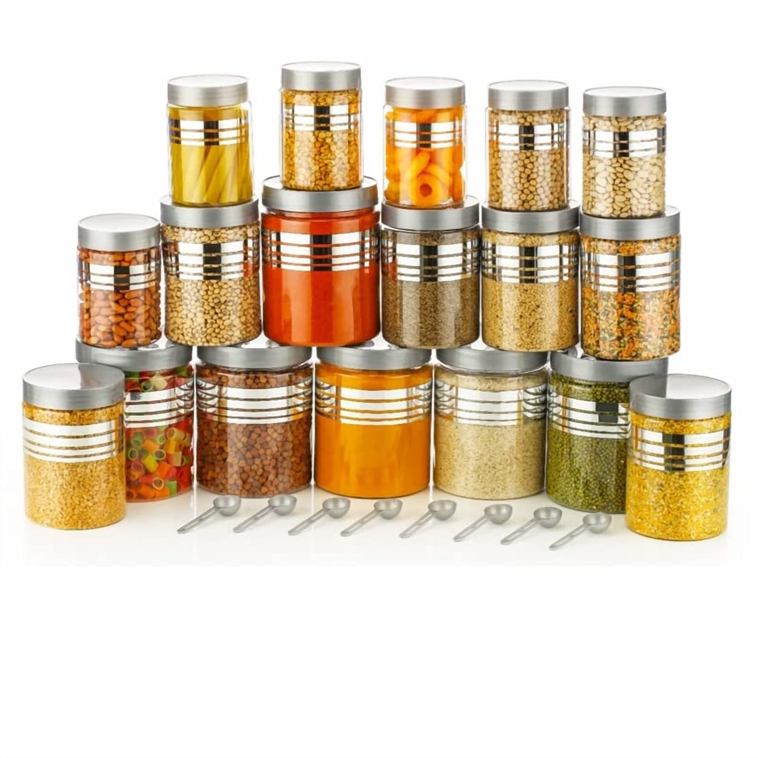 Cloud Search Multipurpose Unbreakable Plastic kitchen containers set organizer Transparent Storage Containers for Kitchen Airtight Masala Spice Box 1100 ML Set of 18Pcs