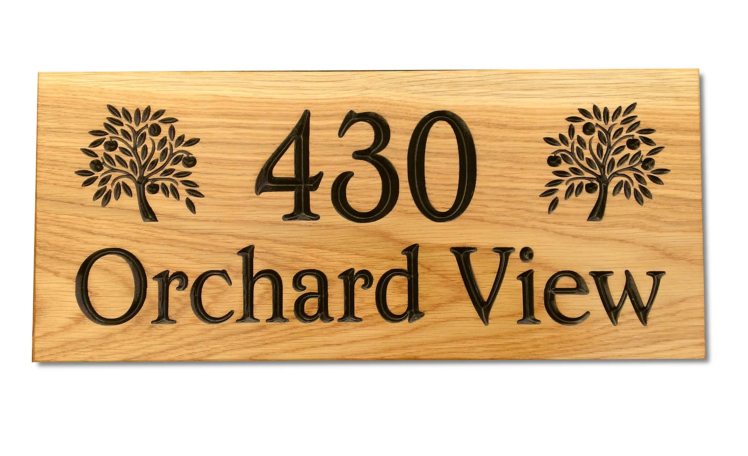 Personalised customisable bespoke text optional images 50x22cm extra large hand finished modern solid oak engraved wooden house name garden gate shed number street door plaque