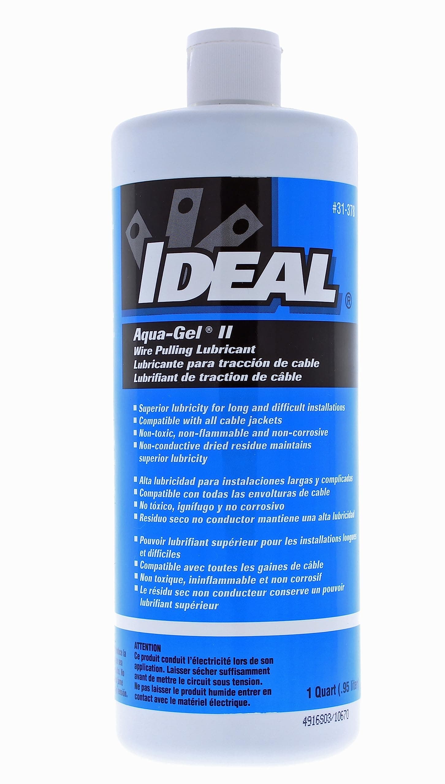 - Ideal Electrical 31-378 Aqua-Gel II Electrical Pulling Lubricant - 1-Quart Squeeze Bottle, Blue, 32 Fl Oz (Pack of 1)