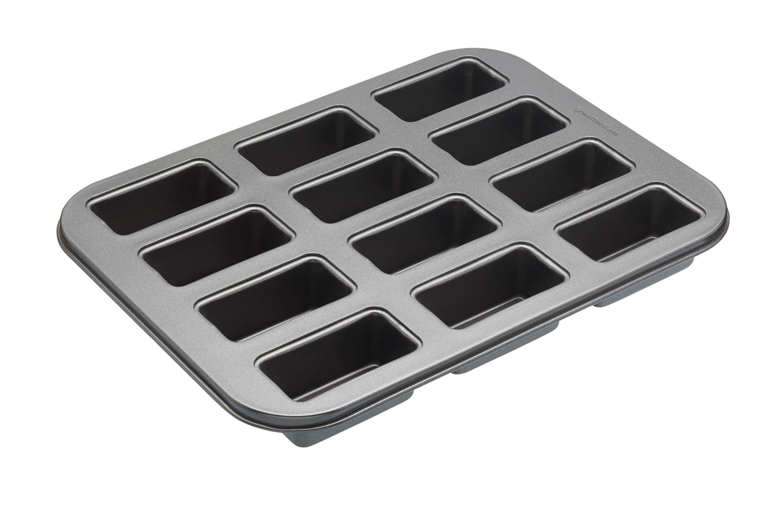 MasterClass 12 Hole Mini Loaf Tin with Loose Bases and PFOA Non Stick in Gift Box, Robust 1 mm Carbon Steel, 27 x 35.5 cm