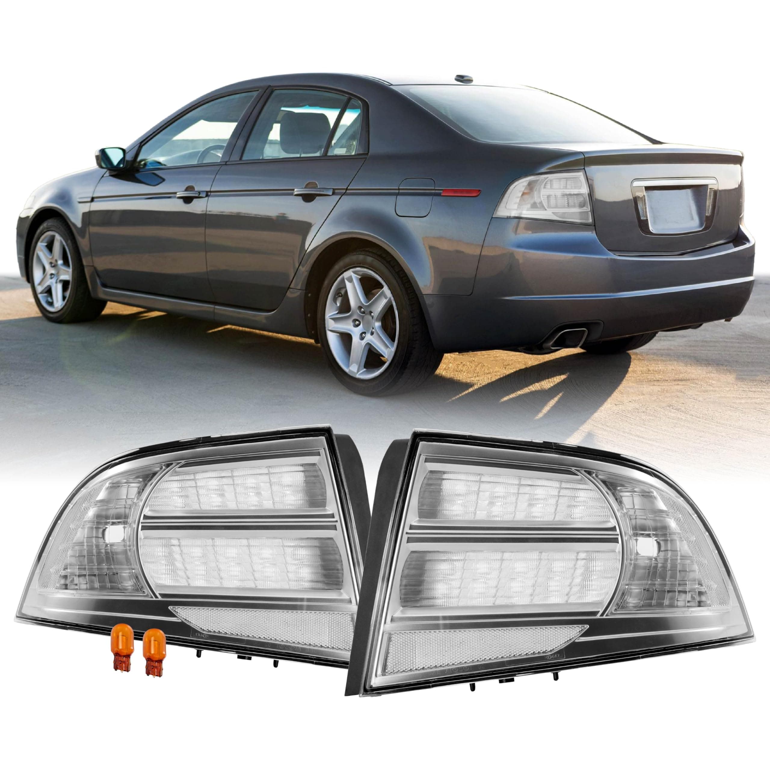 USR 04-08 UA6 / UA7 Tail Light – Rear Tail Lamps Cover Set (Left + Right) Compatible with 2004-2008 Acura TL 4D Sedan All Models Base and Type-S (CLEAR LENS TAIL LIGHTS with BULBS)