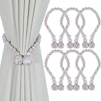 KLOGTSIND Magnetic Curtain Tiebacks, Curtain Tie Backs for Curtains 6 Pack, Wood Bead Curtain Tiebacks, Curtain Holders for Boho Bedroom Decor, Baby Nursery Decor, Farmhouse Decor