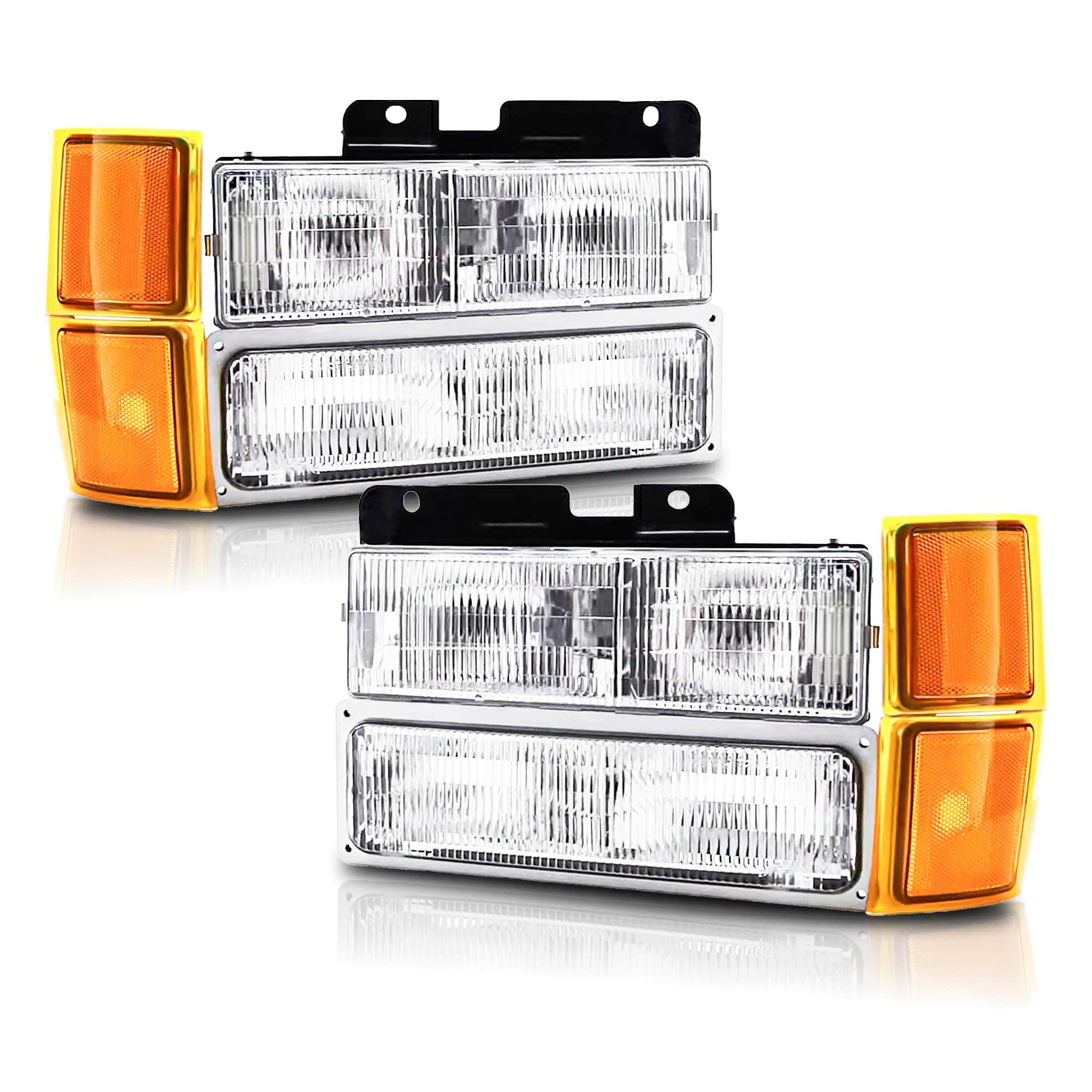 Headlights Assembly Compatible With 1994 1995 1996 1997 1998 OBS Chevy Silverado C/K 1500 2500 3500 Suburban, 95-99 Tahoe Headlamp w/Bumper Light,Factory Style