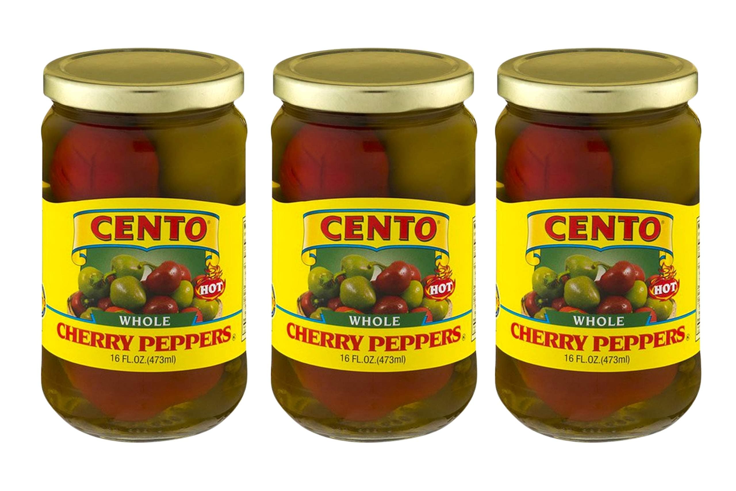 Cento Whole Hot Cherry Peppers, 16 fl oz (Pack of 3) with IntFeast Bamboo Kitchen Tong