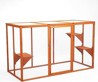 Catio Outdoor Cat Enclosure, 71" Large Weatherproof Catios with Cedar Wood Frame for cat Patio, Heavy Duty Outdoor Cat Condo & Cage, Indoor cattio for Cats (Orange-Red, Large)