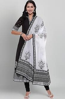 BIBA Women Cotton Anarkali Printed Kurta Churidar Suit Set