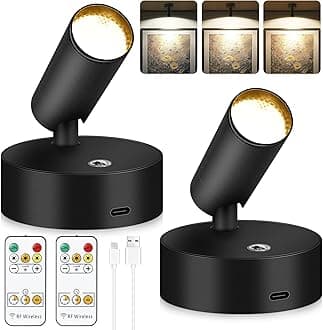 2-Pack Wireless Spotlight Indoor, LED Plant Lights Decor with Rechargeable Battery Operated, 3CCT Tree Lights with Remote Control Timer＆Dimmable, Accent Uplighting Indoor for Plant, Picture, Wall Art