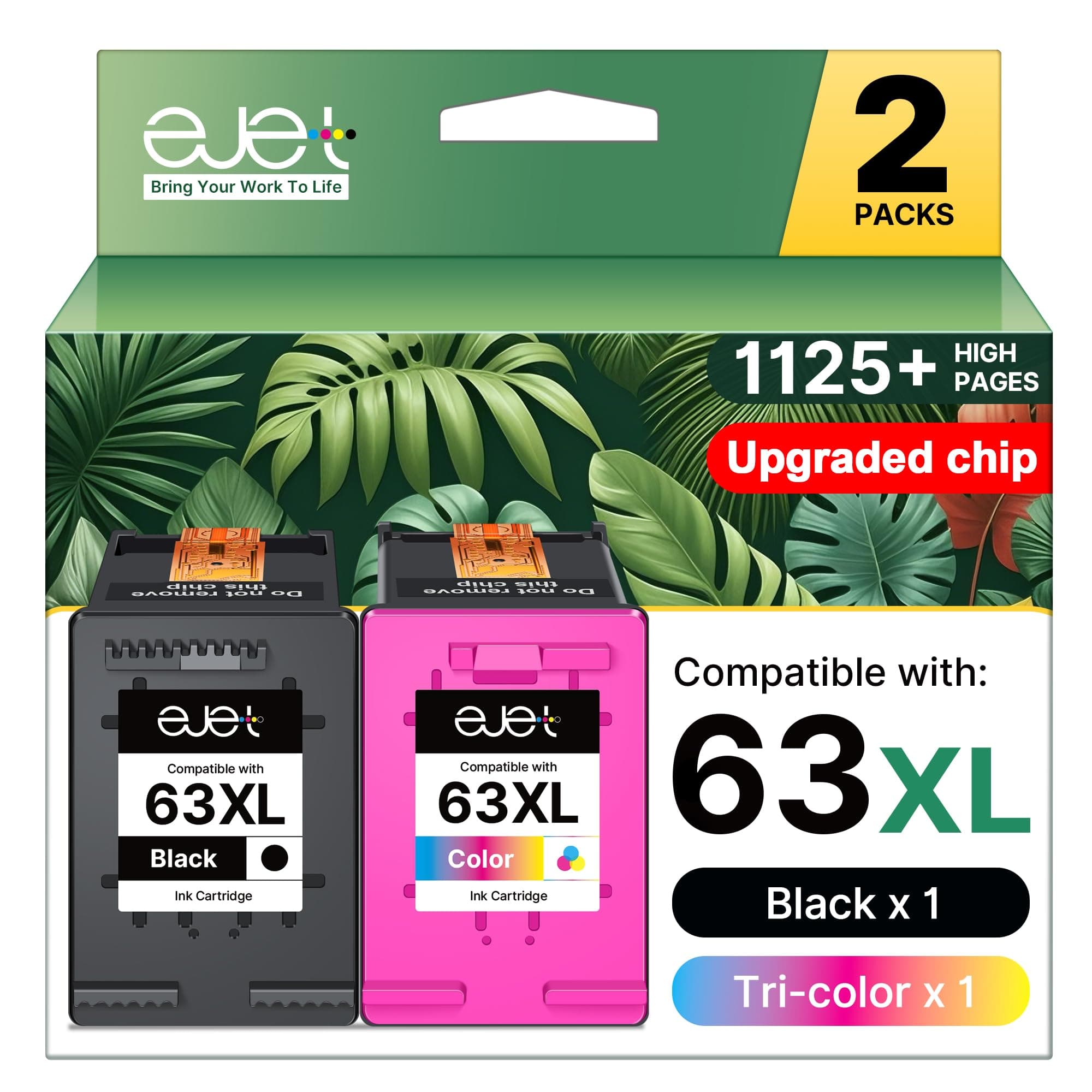 63XL Ink Cartridge Combo Pack Replacement for HP 63 Ink 63XL Ink Cartridges Black and Color for OfficeJet 3830 4650 5255 5258 4655 4652 3833 Envy 4520 4512 DeskJet 1112 3630 (1 Black,1 Tri-Color)