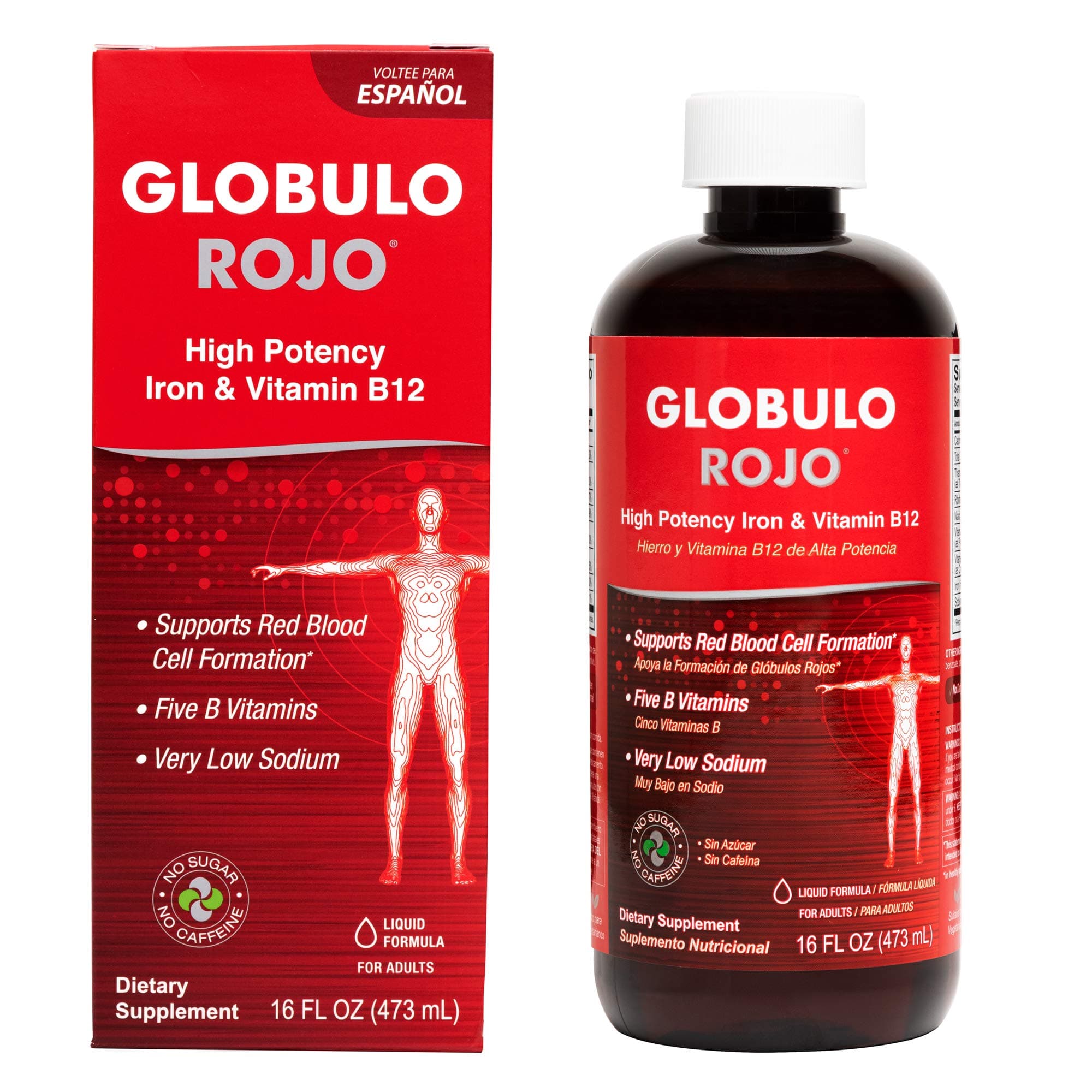 Globulo Rojo Iron Supplement - Liquid Dietary Supplement with High Potency Iron & B Vitamins (Vegan), 16 FL OZ (473 mL)