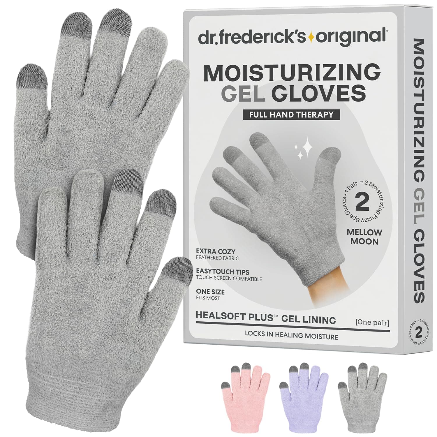 Dr. Frederick’s Original Moisturizing Gel Gloves – Deep Moisturizing and Fast Relief for Dry Hands – Touchscreen-Friendly – Mango Butter, Shea Butter, Jojoba, & Coconut Oil (Mellow Moon)