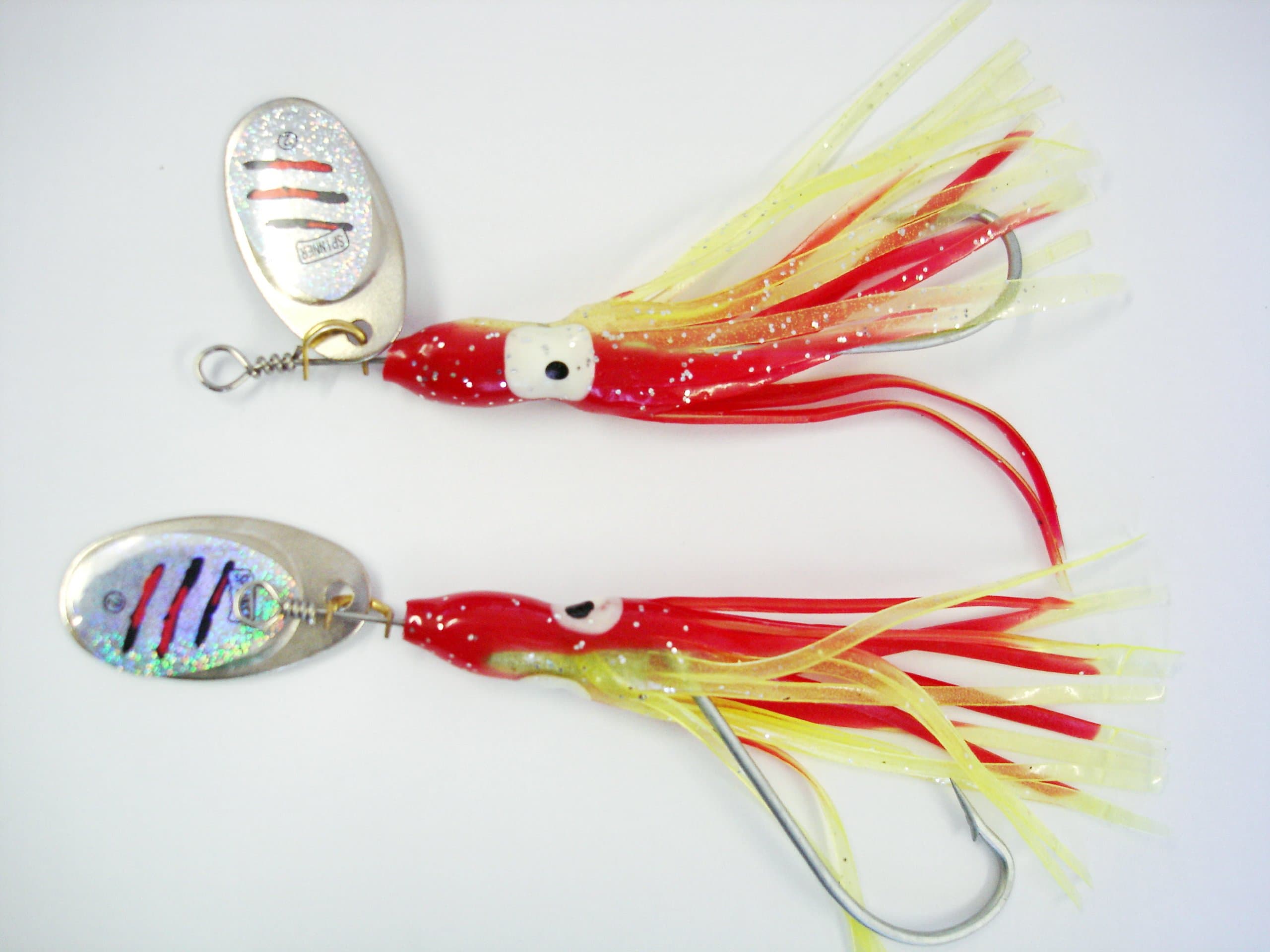 Pack of 2 Squid Spinner Plastic Lures. Ultra Realistic, Highly Visible, Extremely Strong & Durable Sea & Coarse Fishing Lure.