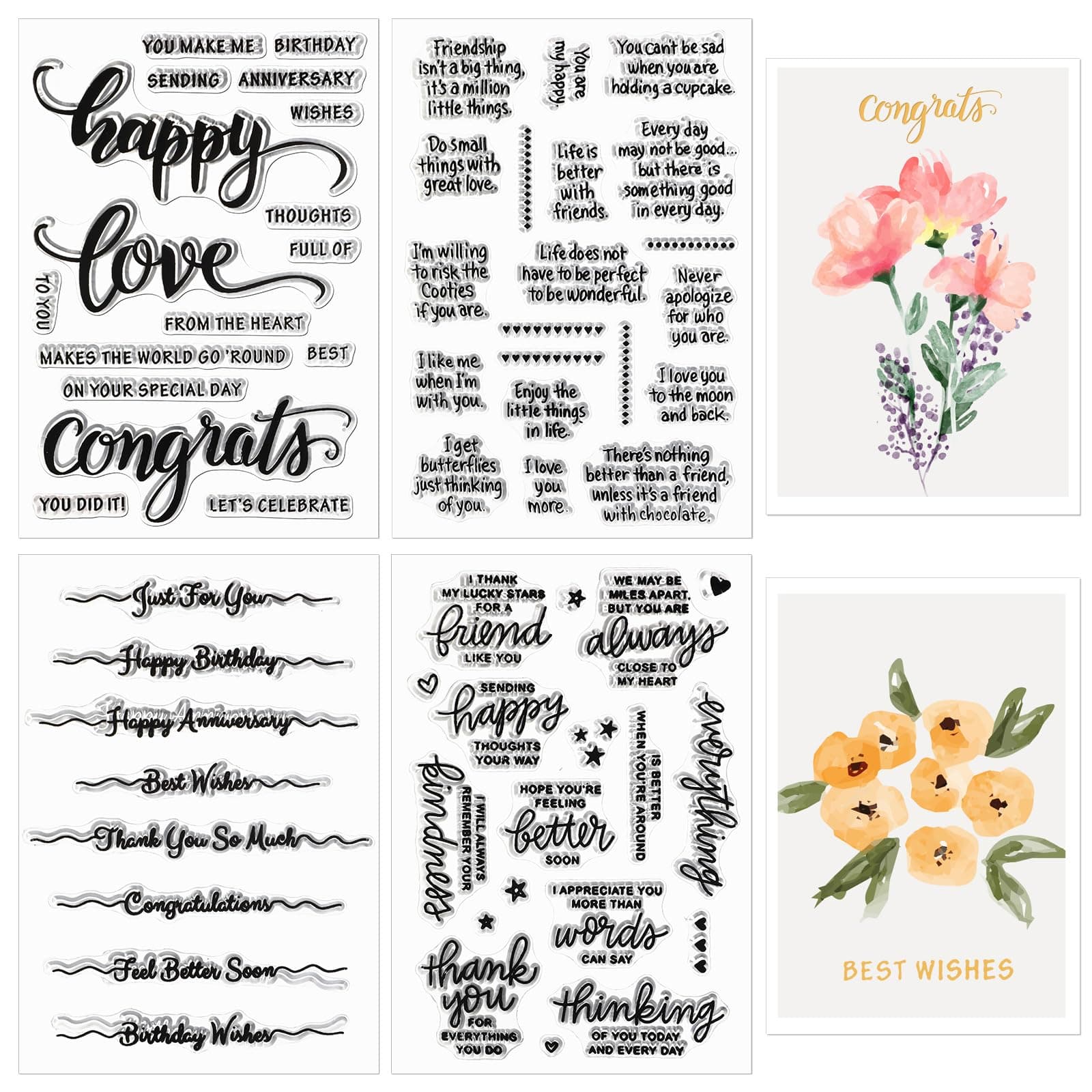 Outus 4 Sheets Words Clear Stamps for Card Making Silicone Sentiment Stamp with Scripture Greeting Words Pattern for Valentines Christmas Holiday Card and DIY Scrapbooking Journal (Classic)