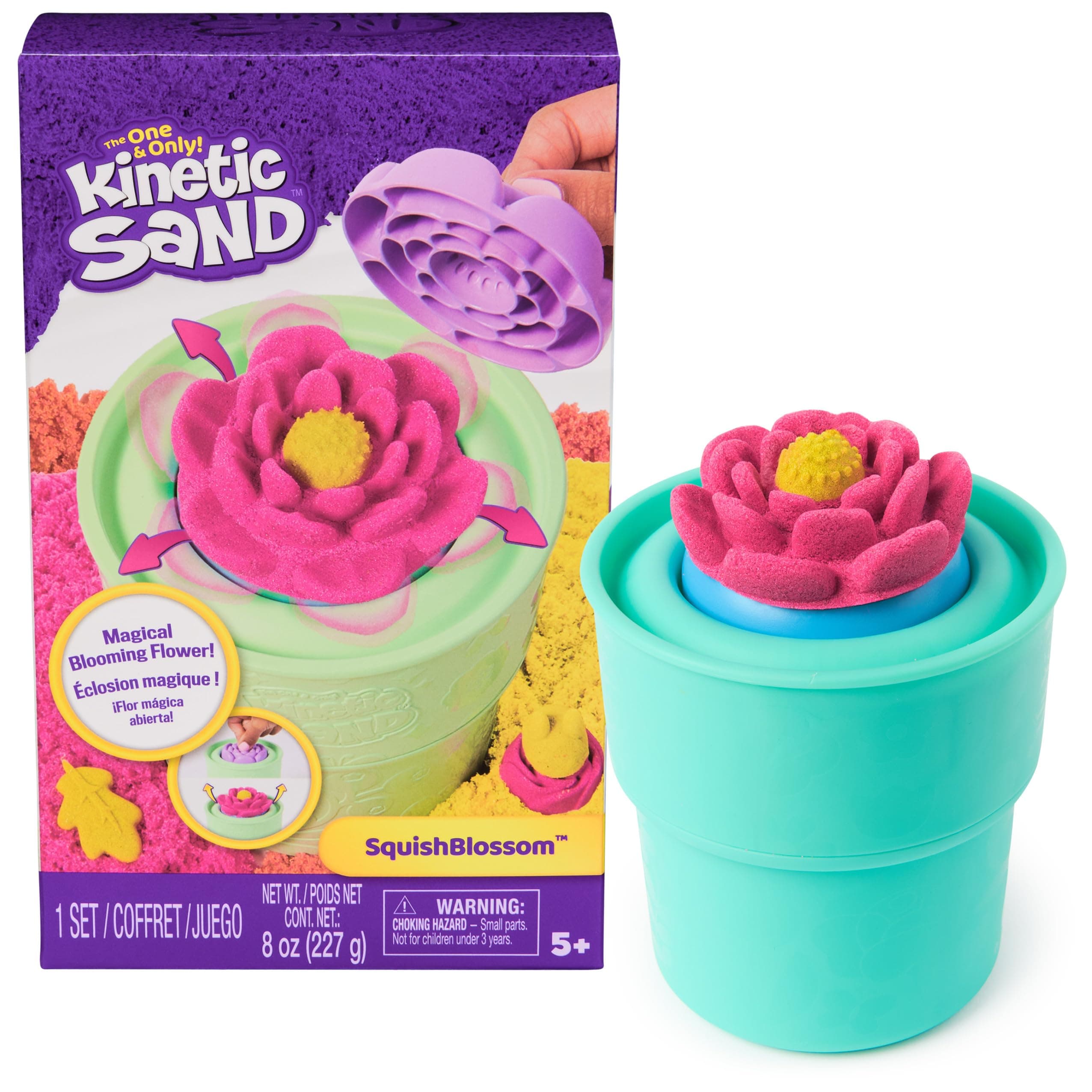SquishBlossom Blooming Flower with 8oz Neon Yellow & Pink Play Sand, Pot & Molds, Gifts for Mom & Kids, Arts and Crafts Sensory Toys