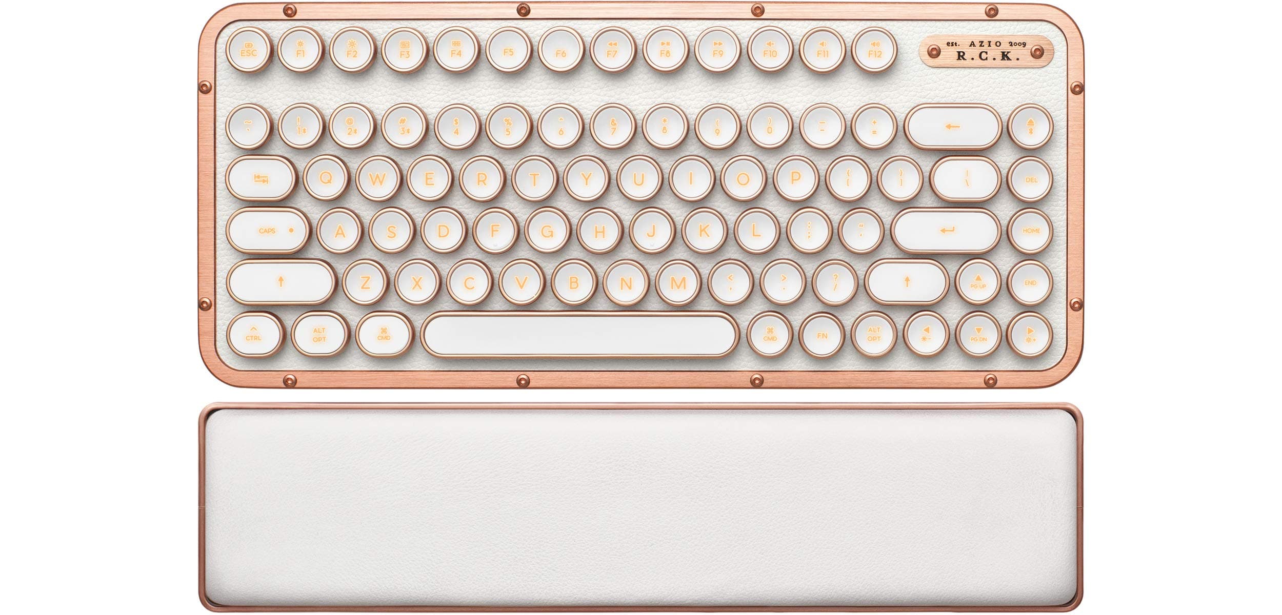 Retro Compact Keyboard (Posh) - Bluetooth Wireless/USB Wired Vintage Backlit White Leather Mechanical Keyboard with Arm Rest for Mac and PC (MK-RCK-L-02-US)