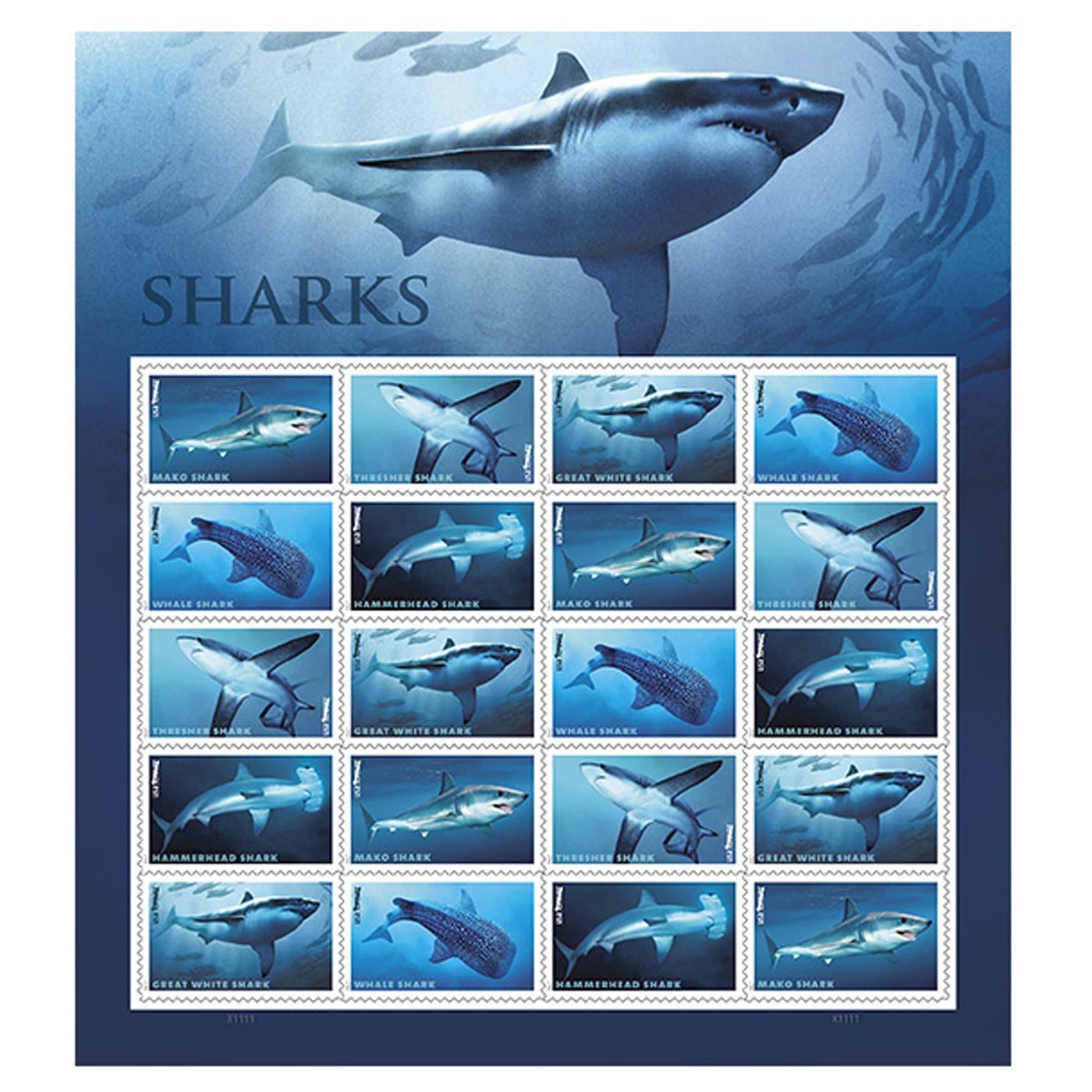Shark Sheet of 20 Forever First Class one Ounce Postage Stamps Ecotourism Conservation Preservation Ecology Nature
