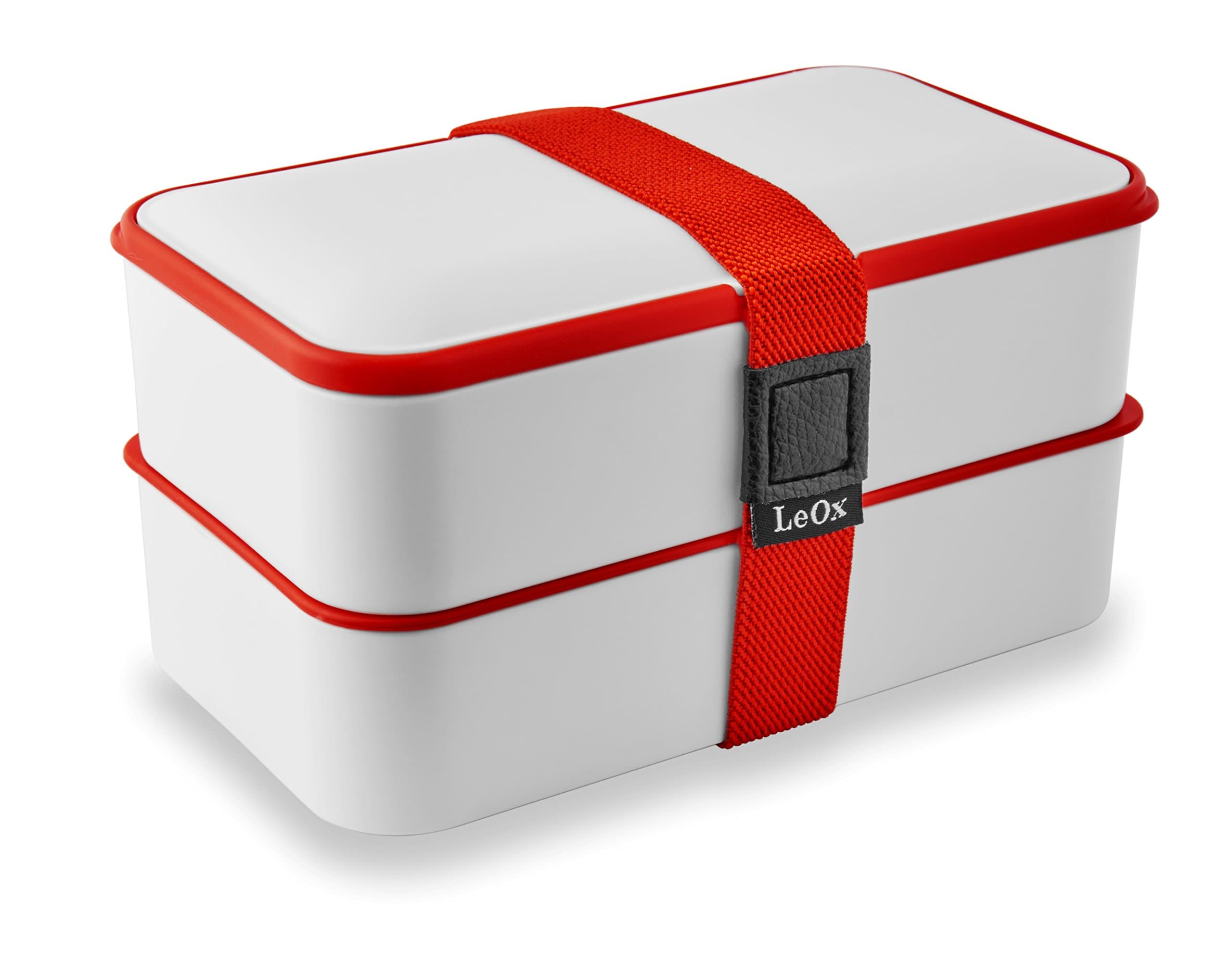Leox Lunch Box with Two Compartments Bento Box Lunch Box Tin Lunch Box with Divided Food To Go Food Container Lunch Box 2 Compartments with Cutlery white/red