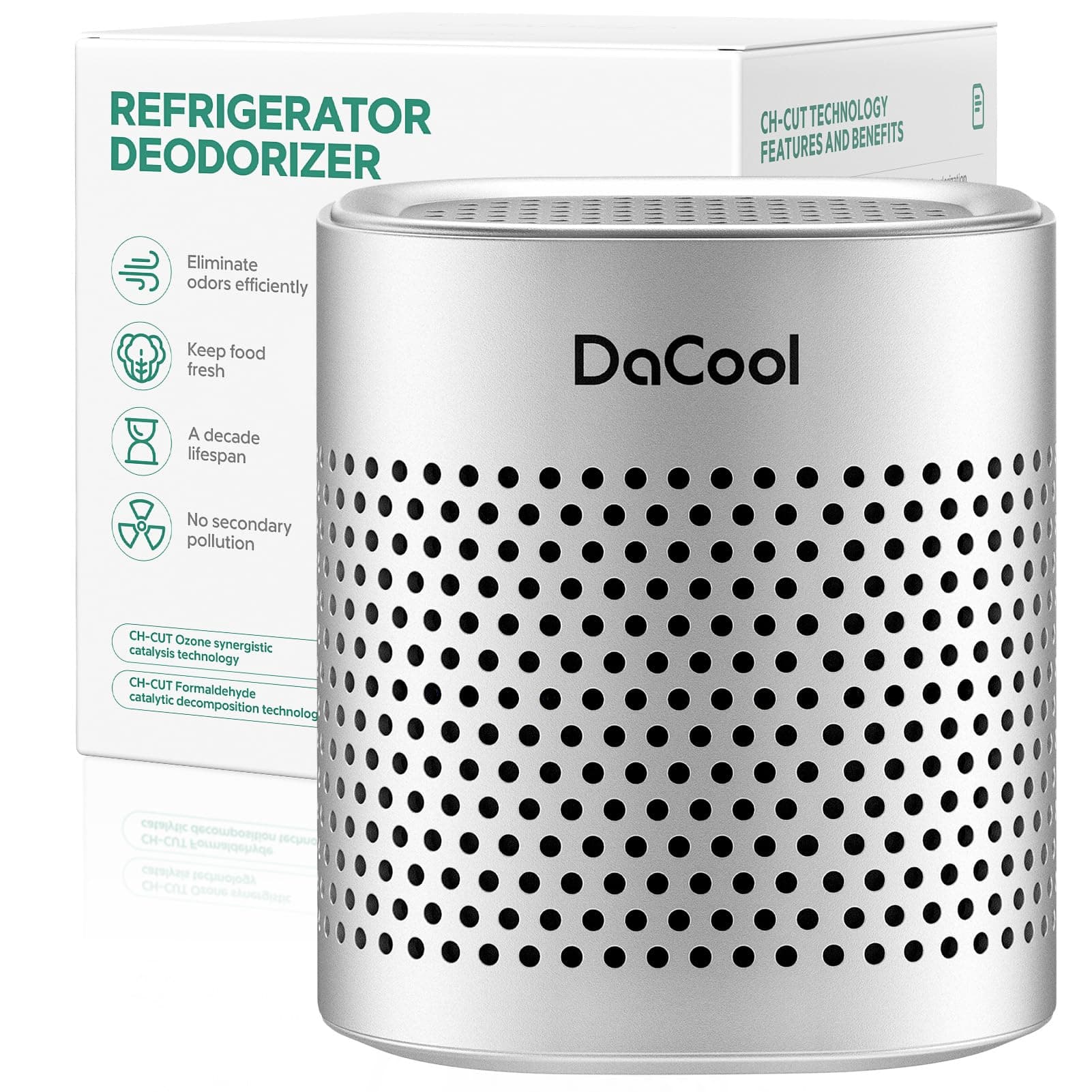 DaCool Refrigerator Deodorizer Lasts for 10 Years Refrigerator Odor Eliminator Fridge Deodorizer Travel Size Air Purifiers, More Effective Than Baking Soda Bamboo Charcoal Air Purifying Bag, Silver