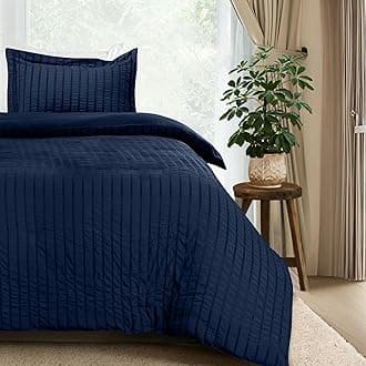 Utopia Bedding Duvet Cover Twin Size - 1 Seer Sucker Duvet Cover with 1 Pillow Sham - 2PC Comforter Cover with Zipper Closure - Soft Brushed Microfiber 68"X90" (Twin Navy) Comforter Not Included