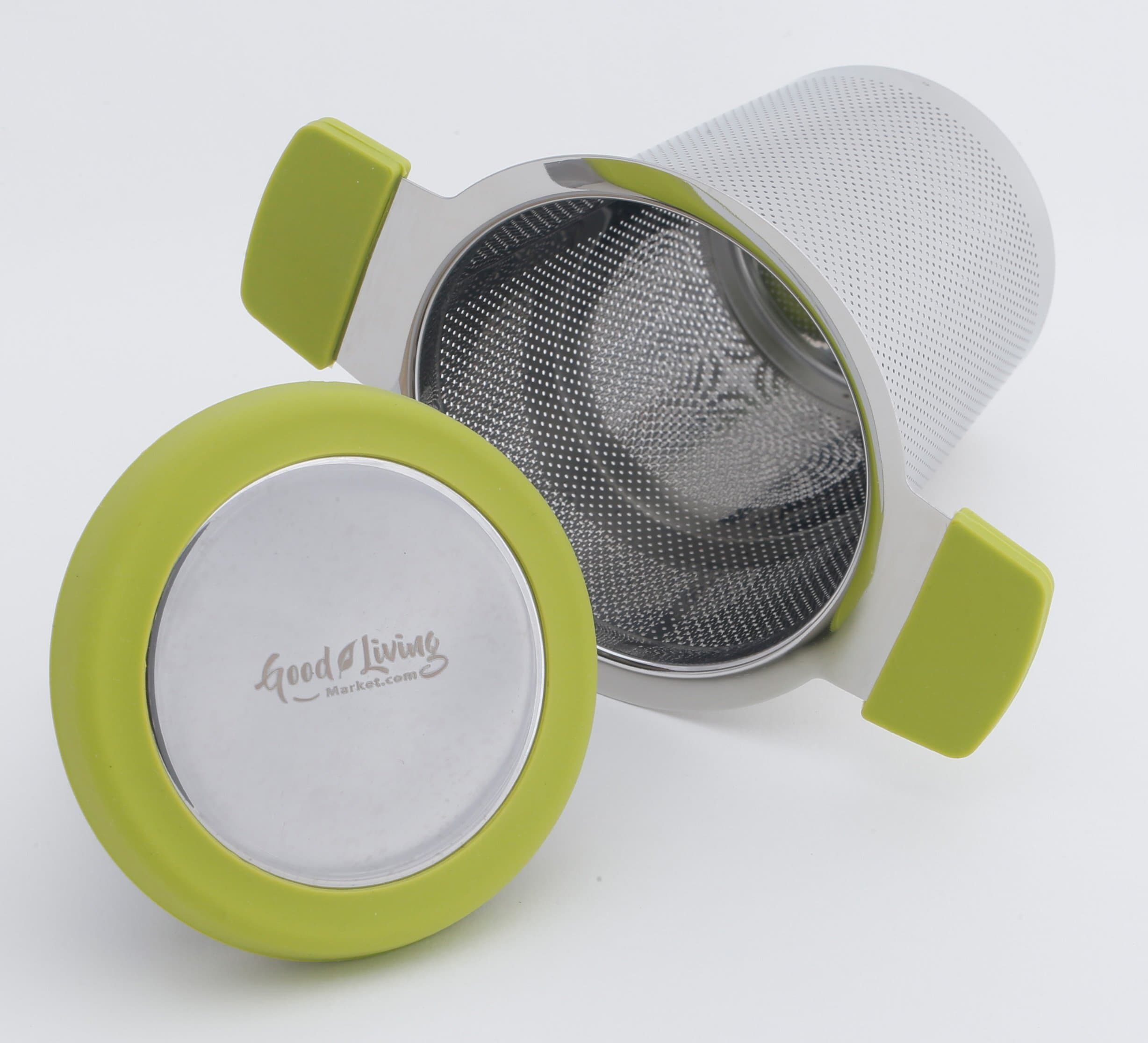 Tea Infuser with 304 Stainless Steel Extra Fine Mesh – Brew, Strain, Steep in Cup – Perfect for Single Cup Teavana Loose Leaf Tea – Tea Infuser has Silicon Lid and Handles by GoodLivingMarket
