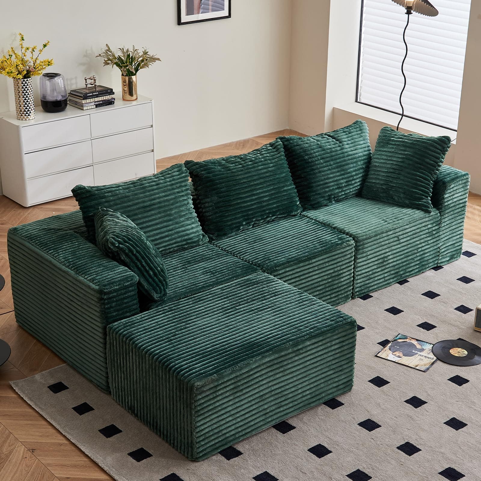 Vamcheer 3/4 Seater Modular Sectional Sofa - 274cm Oversized L-shaped Corner Couch with Memory Foam Seating & Detachable Backrest for Living Room Bedroom, No Assembly Required, Green