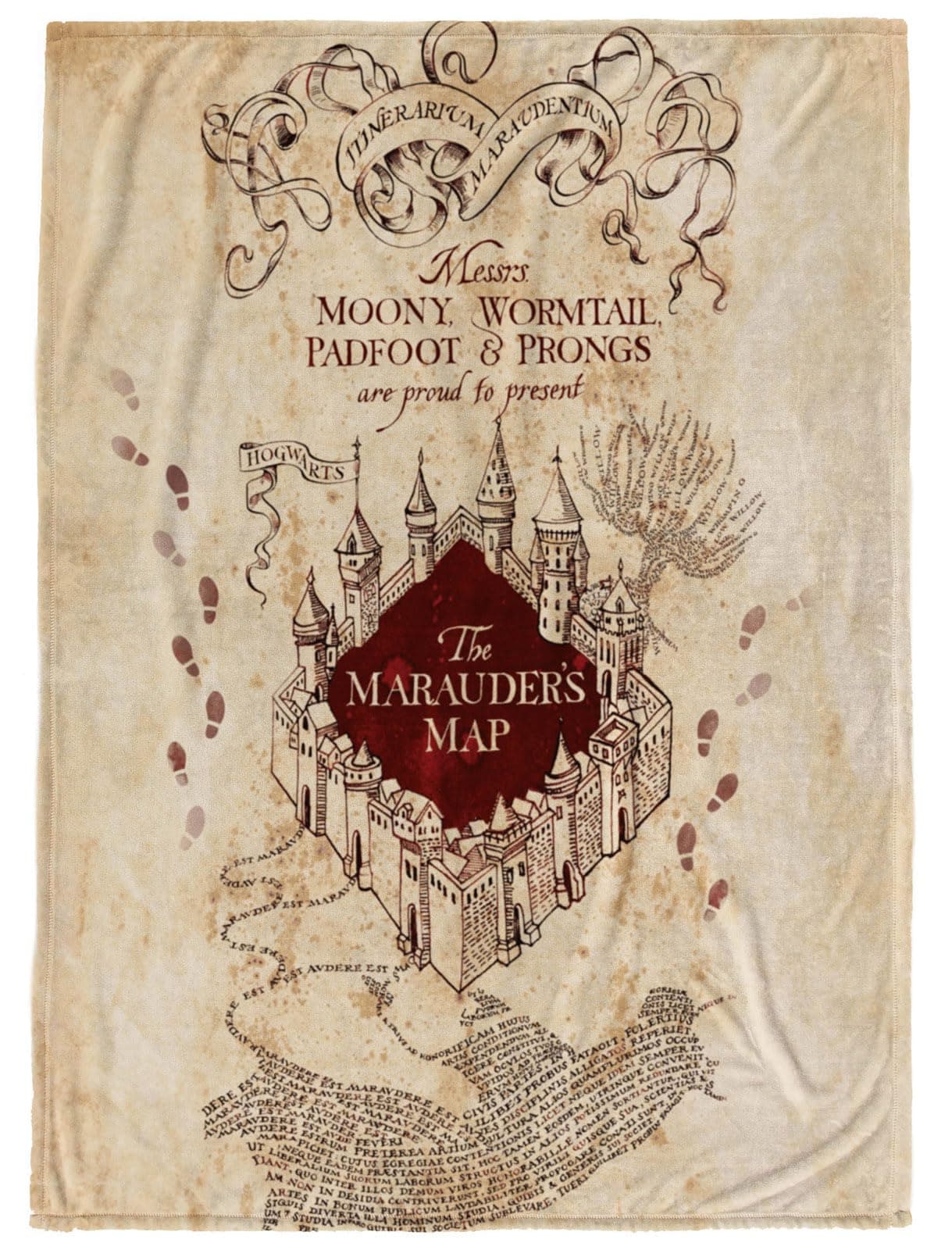 WARNER BROS. Harry Potter Marauders Map Throw Blanket - Measures 50 x 70 inches - Fade Resistant Super Soft Fleece Bedding (Official Harry Potter Product)