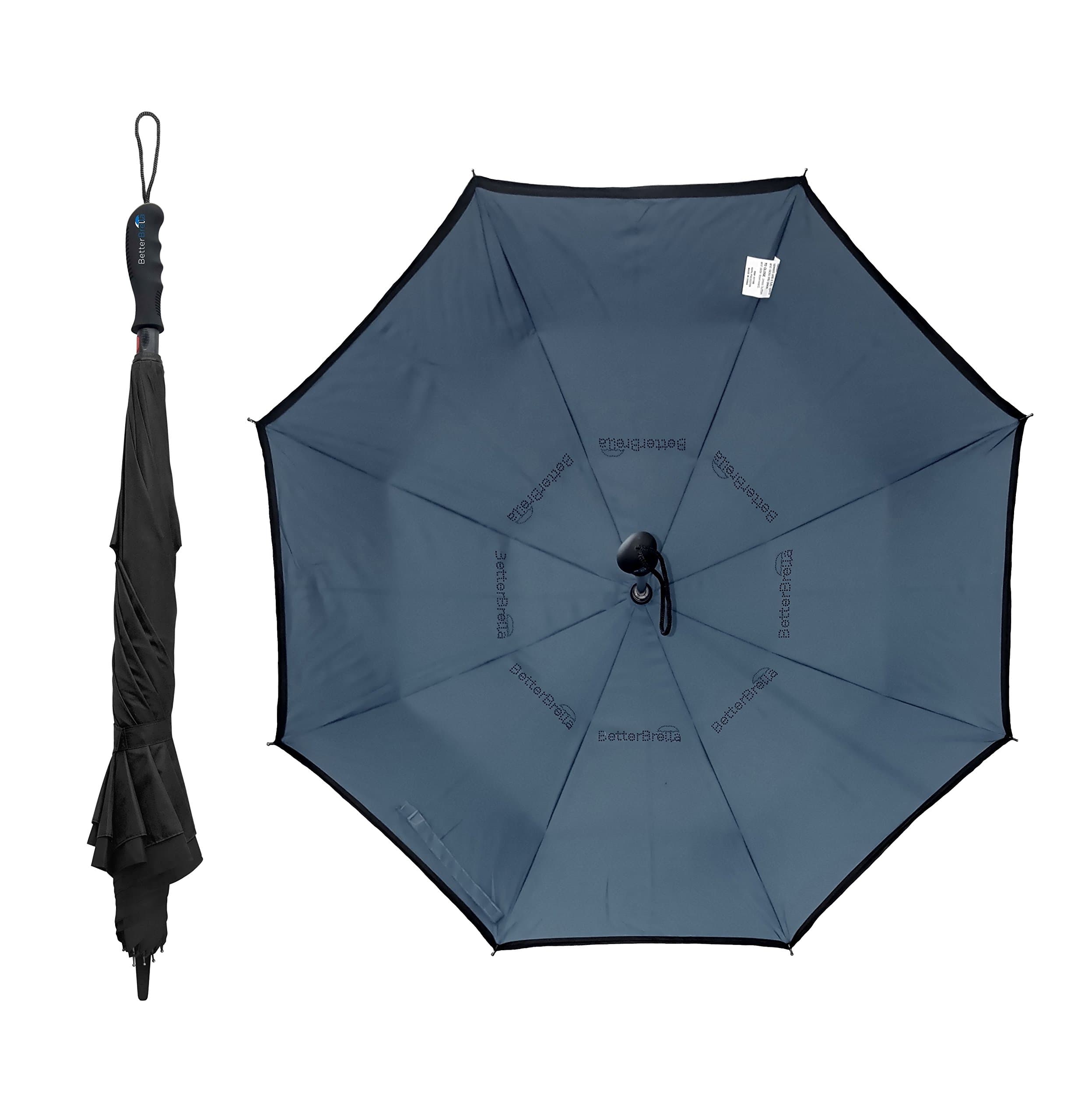 BetterBrella Golf Umbrella Deluxe 1-Click, Automatic and Reversible Open, Windproof Waterproof Double Canopy Vented Rain or Shine Umbrellas Extra Wide 41.5" (Black)