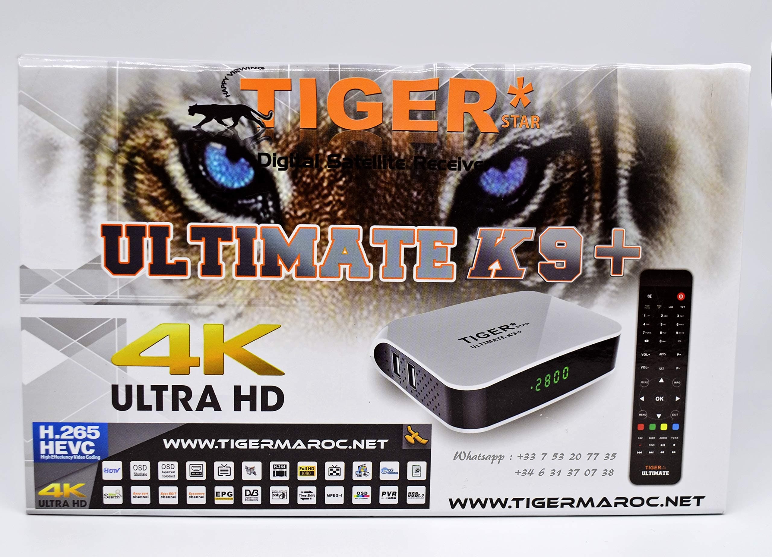 Tiger Ultimate K9 Plus 4K | Digital Receiver - Satellite & IPTV Receiver | 24 Months subscription to Vanilla Pro Satellite Server and 12 Months Atlas IPTV