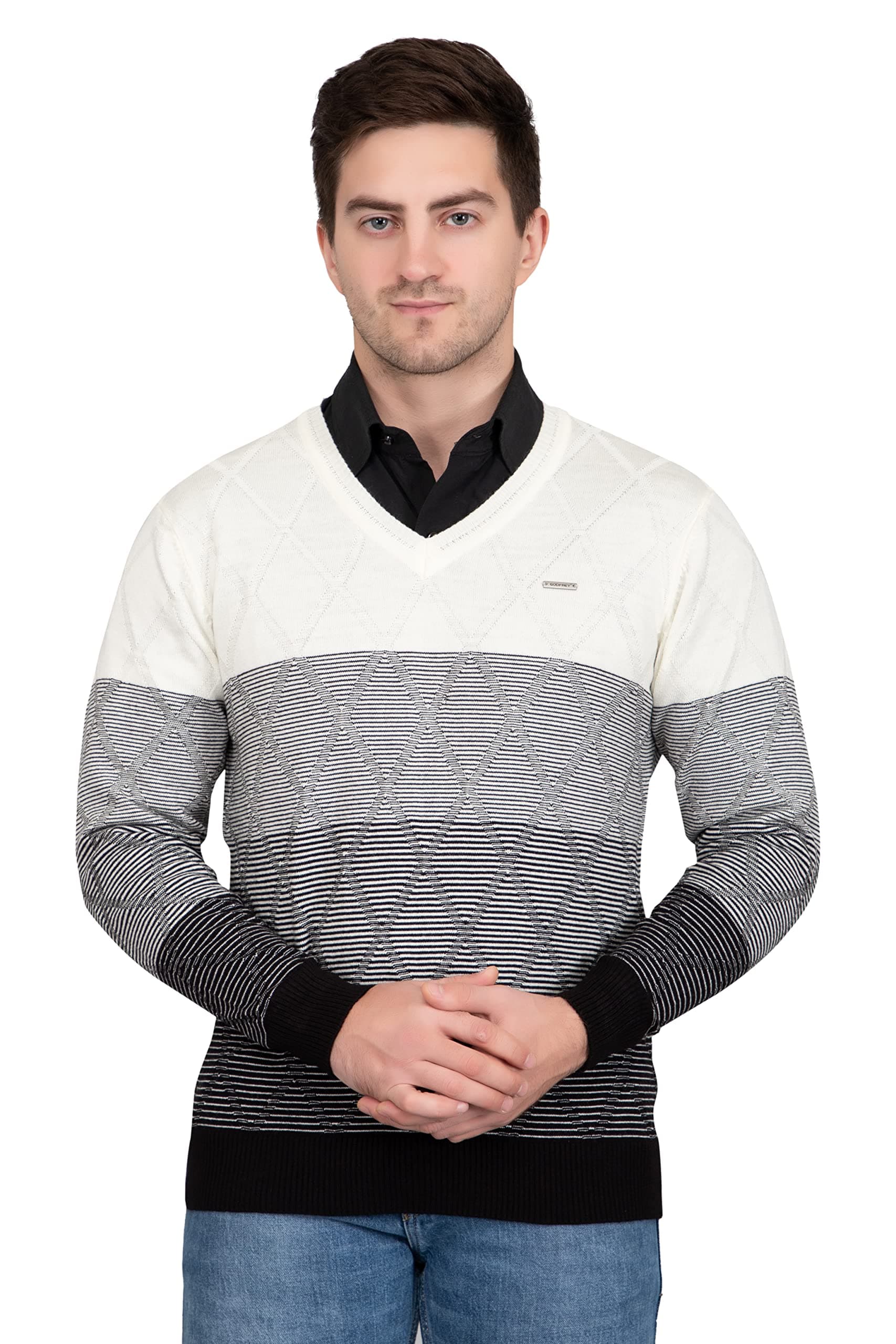 GODFREYThin and Warm V Neck Pullover Woolen Sweater for Men
