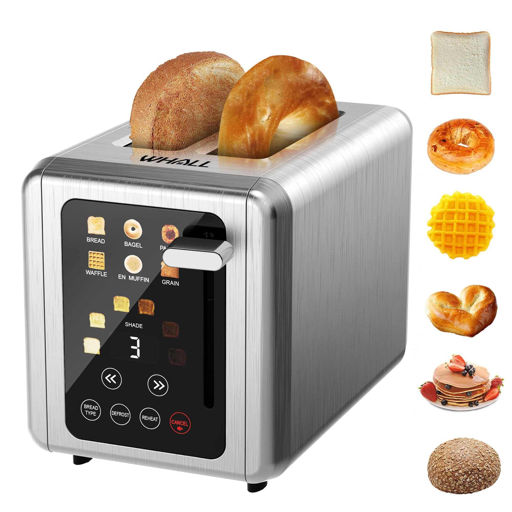 Touch Screen Toaster 2 Slice, Stainless Steel Digital Timer Toasters with Sound Function, Smart Extra Wide Slots Toaster with Bagel, Cancel, Defrost (silver)