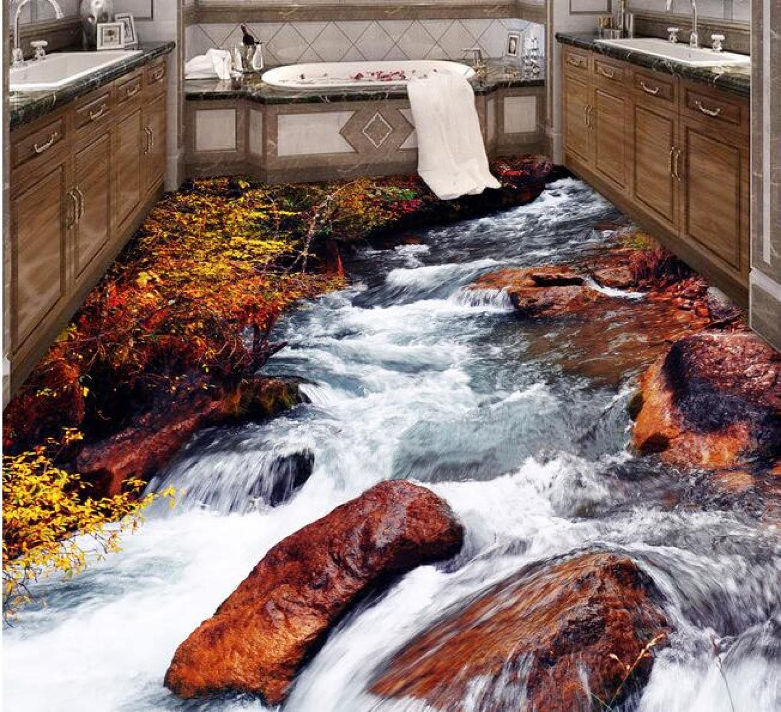 Wall Mural Wallpaper 47 x 32 inch (Width x Height) 3D PVC Flooring Custom Wall Paper Hd Streams Waterfall 3D Bathroom Bedroom Flooring Setting Wall Mural Adornment Picture