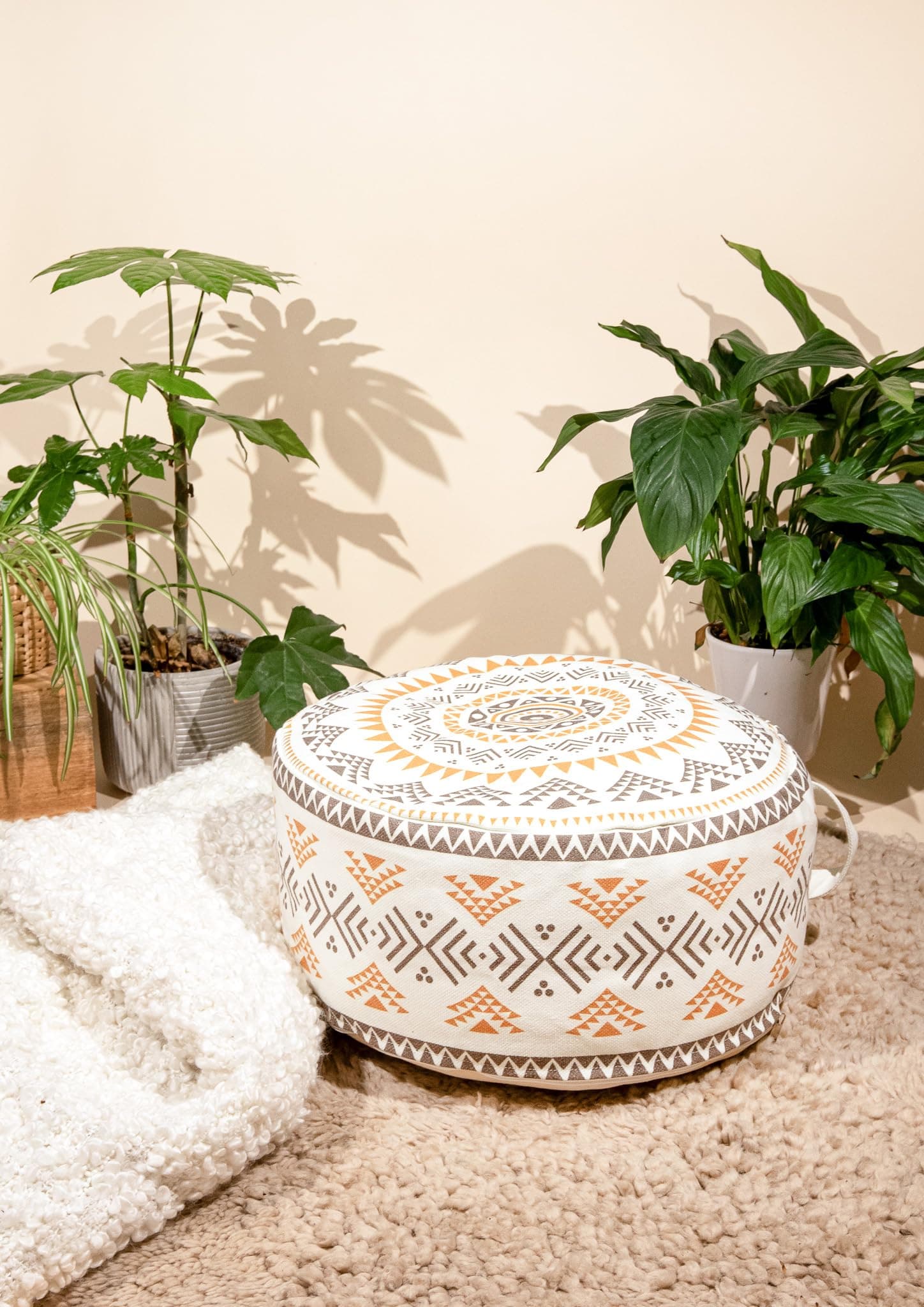 BoHo Style Pouffe Foot Stool Bean Bag Pre Filled with Beads (Brown)