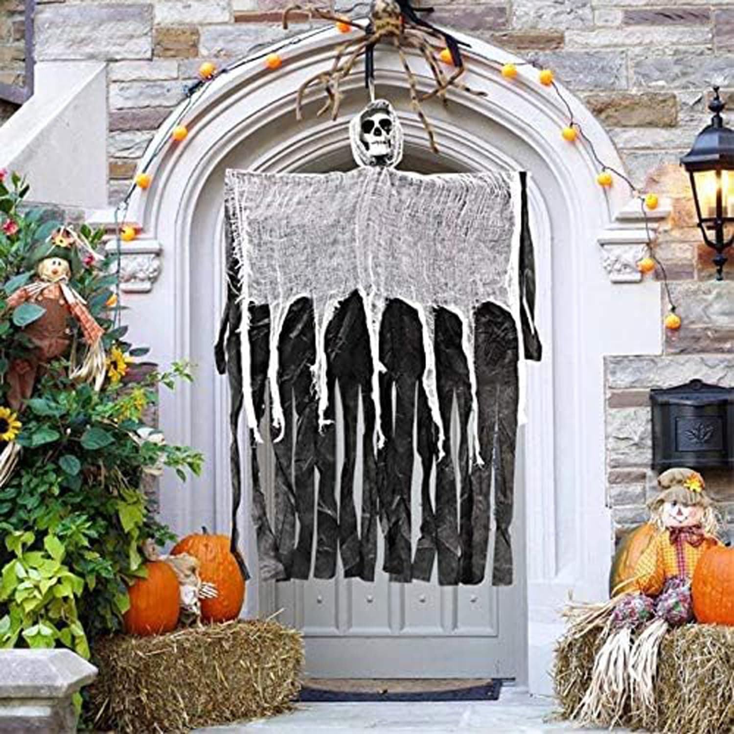 Jorunb Hanging Halloween Skeleton Ghosts Decorations, Grim Reapers Flying Ghost for Halloween Outdoor Indoor Decorations Haunted House Prop Décor Holiday Decorations (Black)