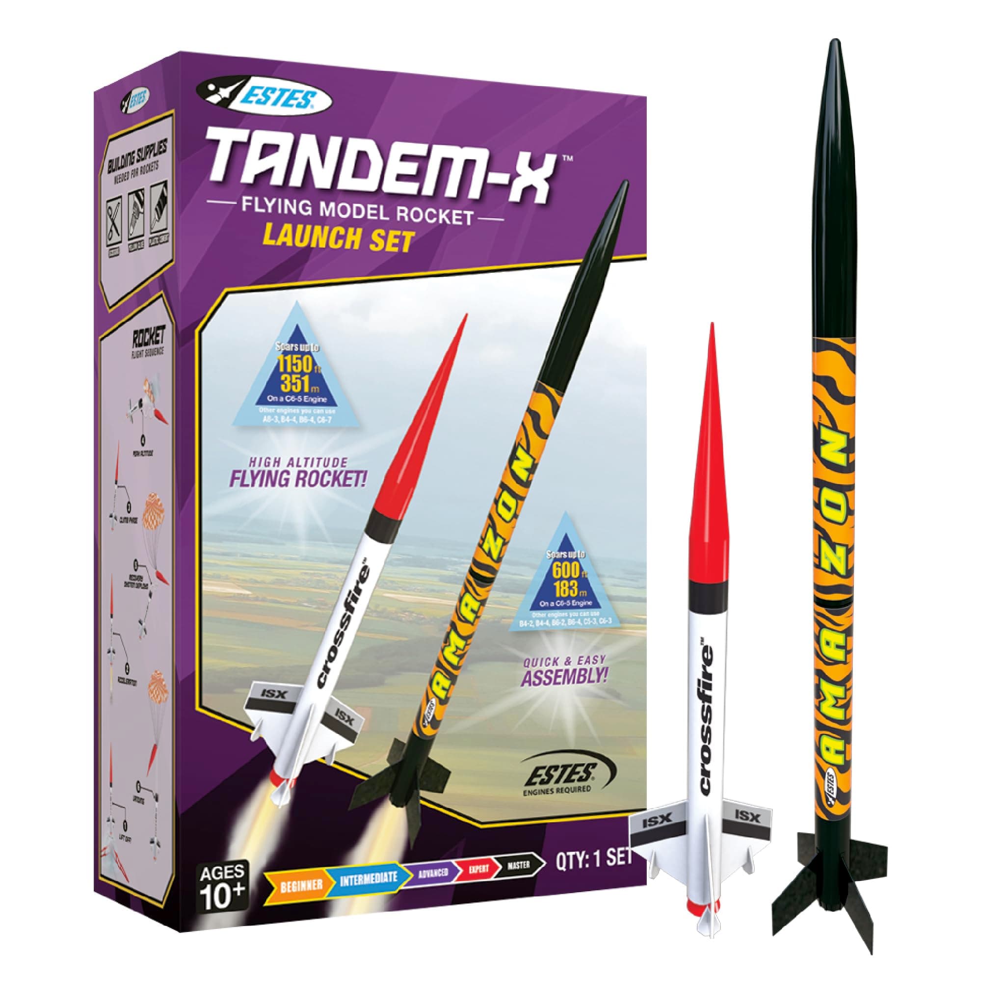 Estes 1469 Tandem X Rocket-Building Kit, Beginner Flying-Rocket Model Kit for Ages 10+, Includes Launch Pad and Controller