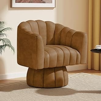 Modern 360 Degree Leather Swivel Cuddle Barrel Accent Sofa Chairs, Round Armchairs with Wide Upholstered, Leather Reading Chair for Living Room, Bedroom, Office, Waiting Rooms, (Brown)