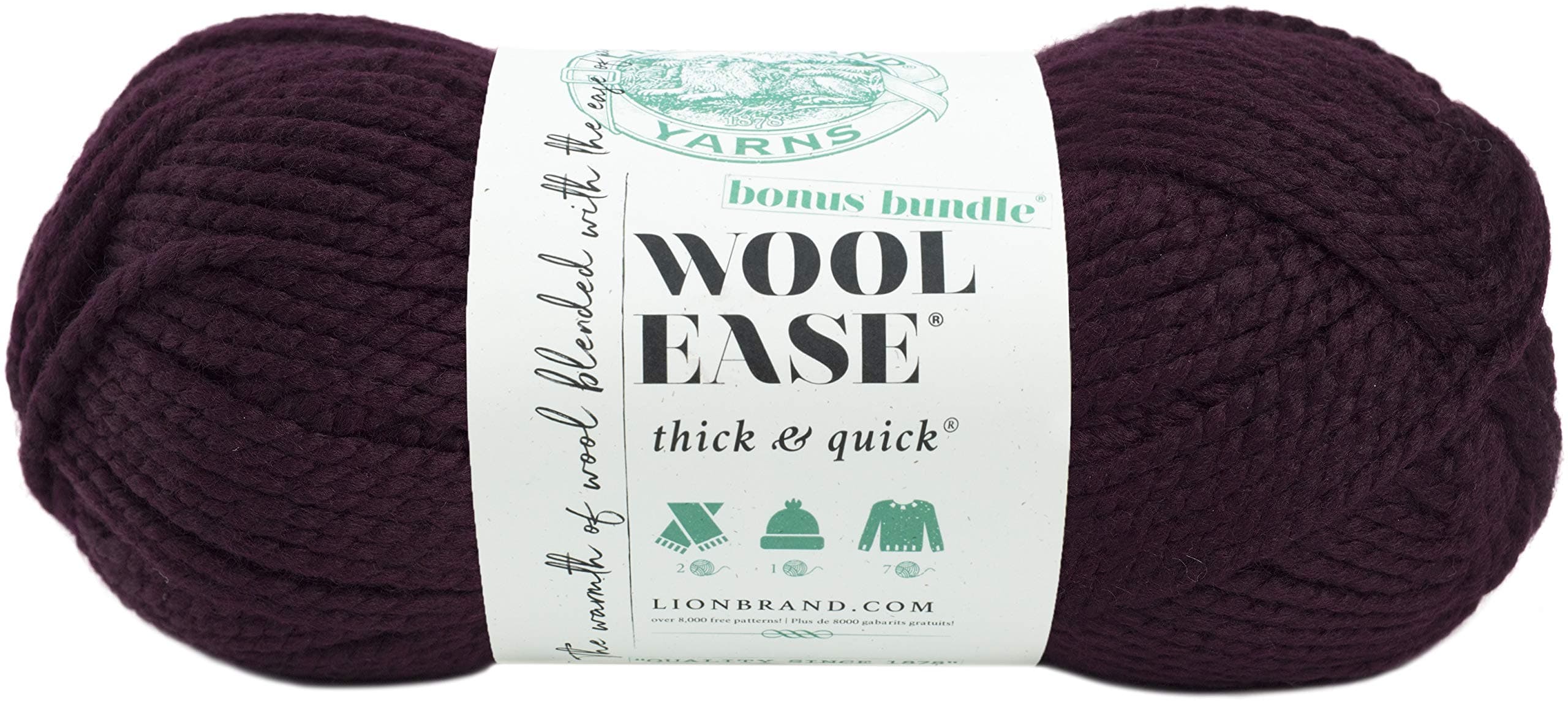 Lion Brand Yarns Wool-Ease Thick and Quick Bonus Bundle Yarn, Acrylic, Eggplant, 27.94 x 12.7 x 12.7 cm