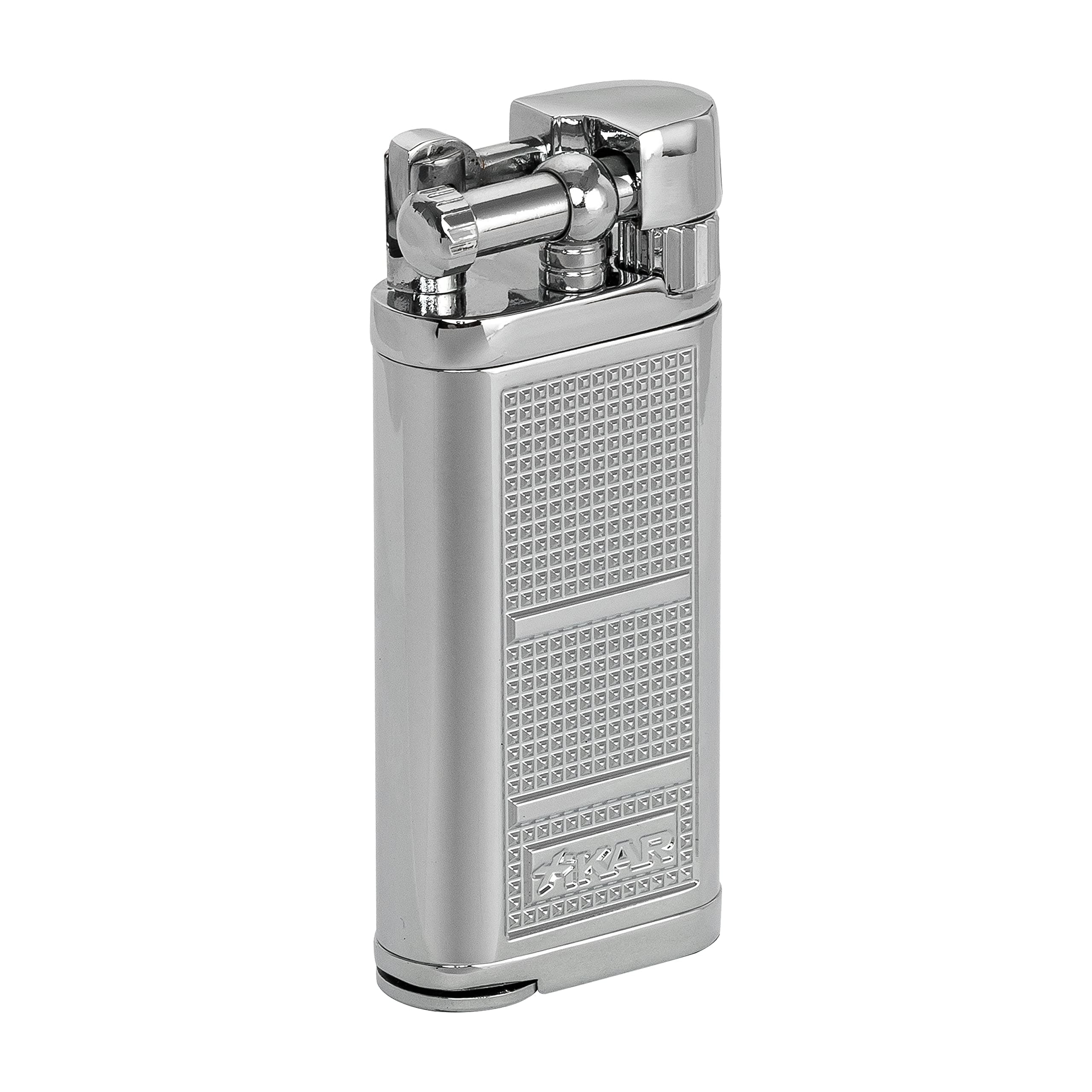 Pipeline Pipe Lighter, Replaceable Flint Ignition System, Hinged Ignition Cover, Refillable, Silver