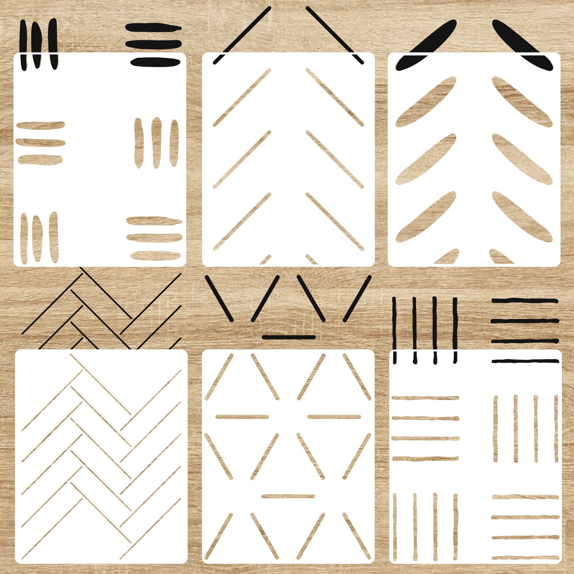 6 Pack 14'' Modern Herringbone Geometric Brick Hexagon Boho Lines Wall Stencils for Painting Large Pattern on Wall, Reusable Decorative Template for Scandinavian Painting Wall Décor