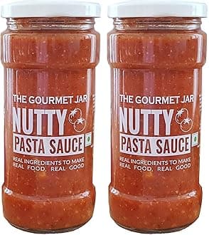 The Gourmet Jar Nutty Pasta Sauce 390 grams| 100% Natural & No Preservatives| Made with Fresh Tomatoes| Chunky, Tangy Pasta| Enjoy it with Penne, Fusilli & Spaghetti Pasta| Gluten Free| Pack of 2
