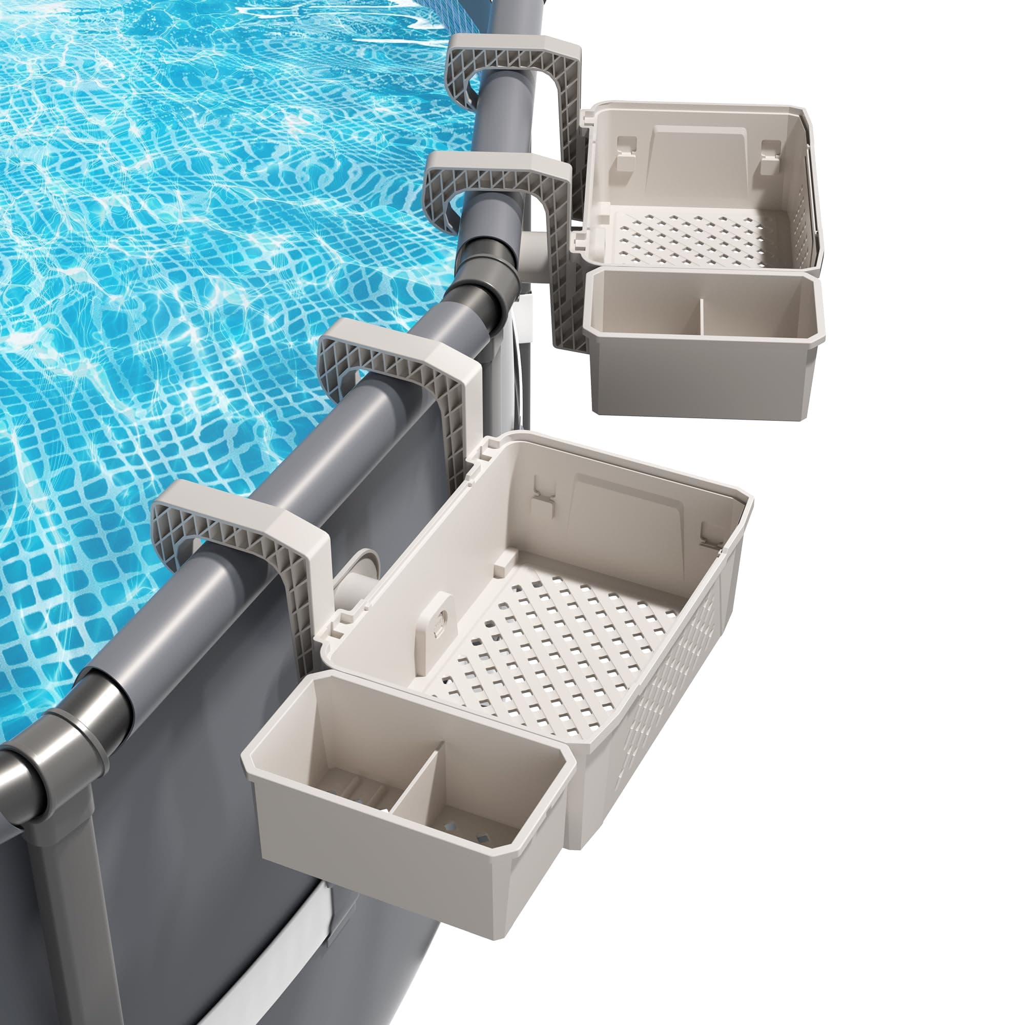 AquaJoyer 2 Sets of Poolside Storage Baskets with Cup Holders - Perfect for 3-Inch or Smaller Top Rails - Above Ground Pool Accessories - Fit for Most Above Ground Pool(Grey)